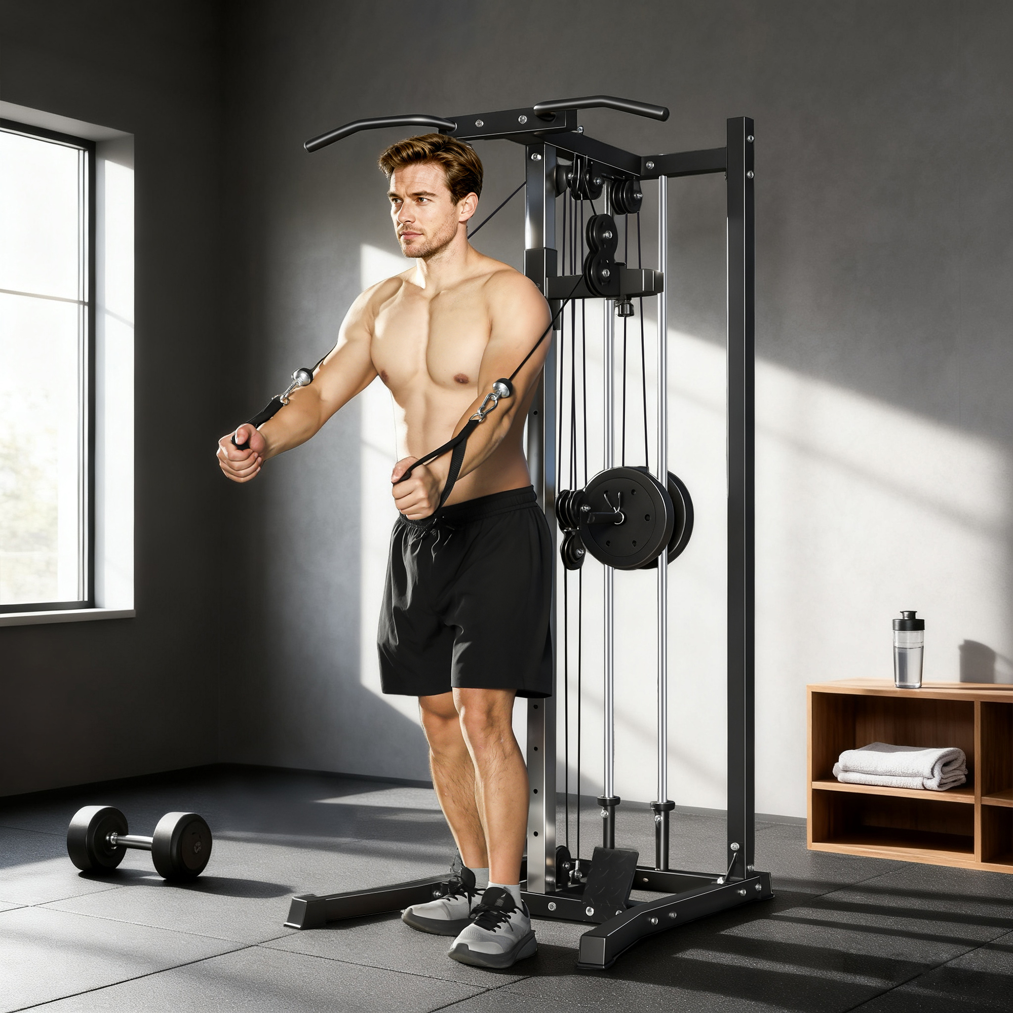 Soozier Cable Station Dual Pulley System with Pull up Bar and 14 Adjustable Positions Home Gym Aosom Canada