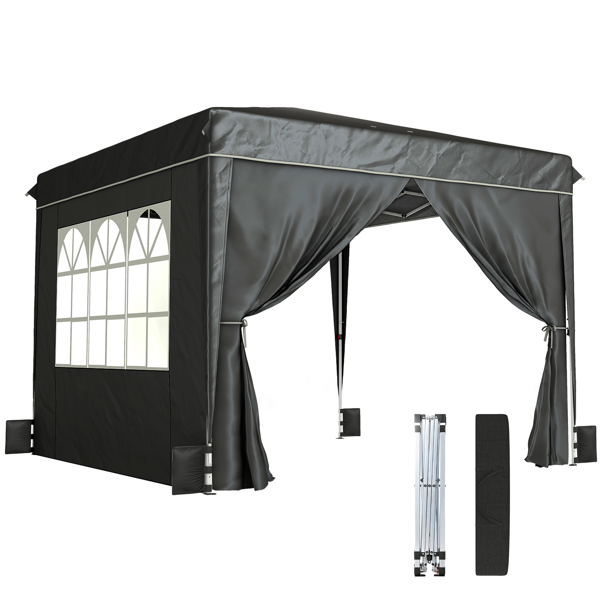 Outsunny 10 x 10 ft Pop Up Canopy Tent with Sidewalls, UPF50+ Outdoor Portable Instant Canopy Shelter with Carry Bag, Black