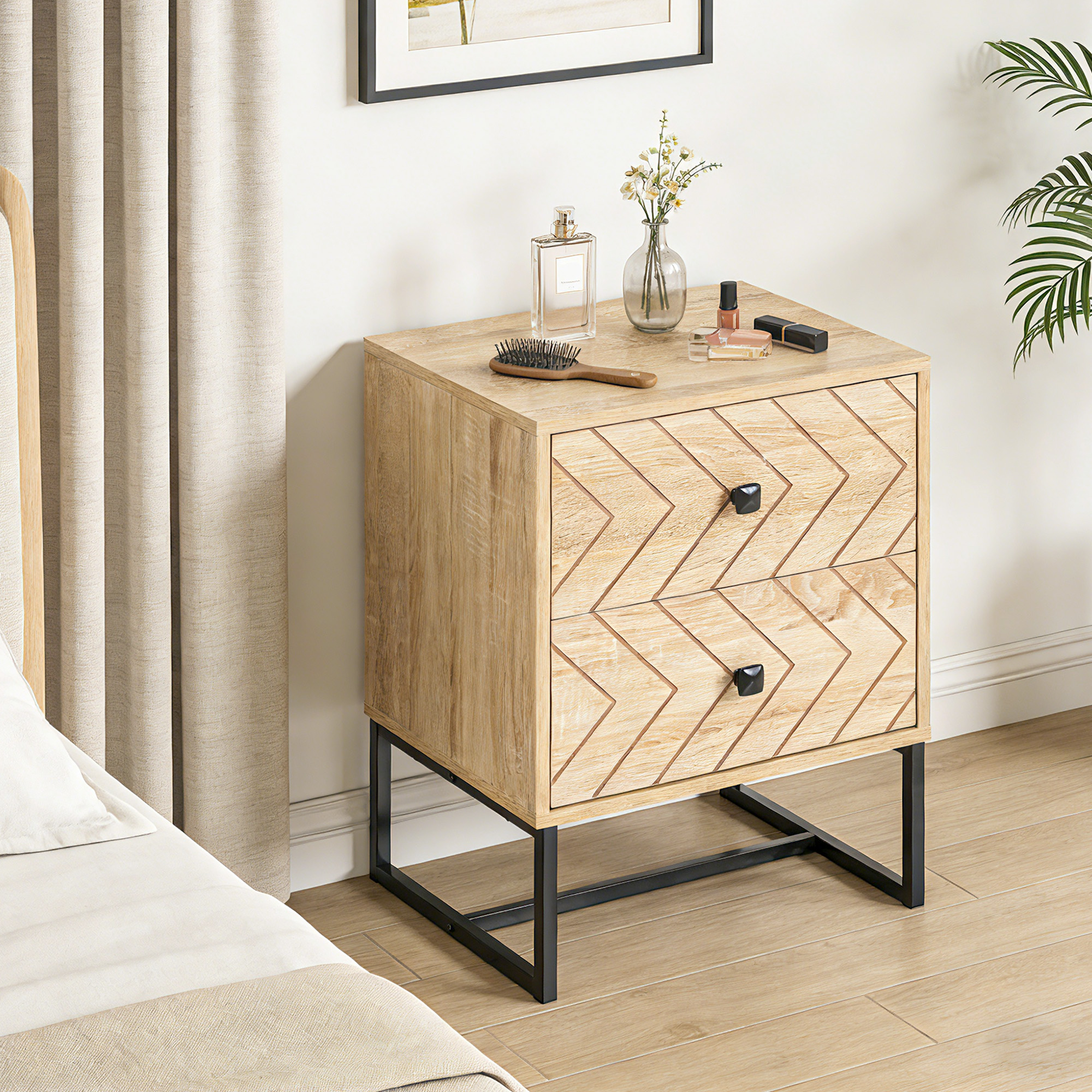 HOMCOM Modern Nightsta, Bedside Table with Drawers, Side End Table