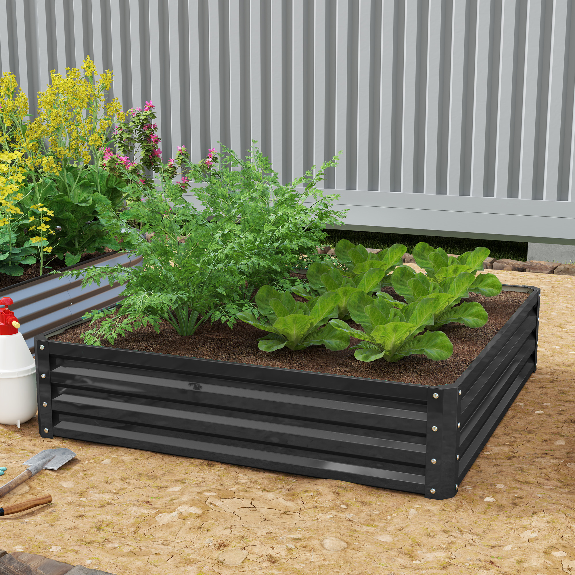 Outsunny 4' x 4' x 1' Steel Raised Garden Bed Metal Outdoor Planter Box for Vegetables Flowers Herbs Grey Aosom Canada