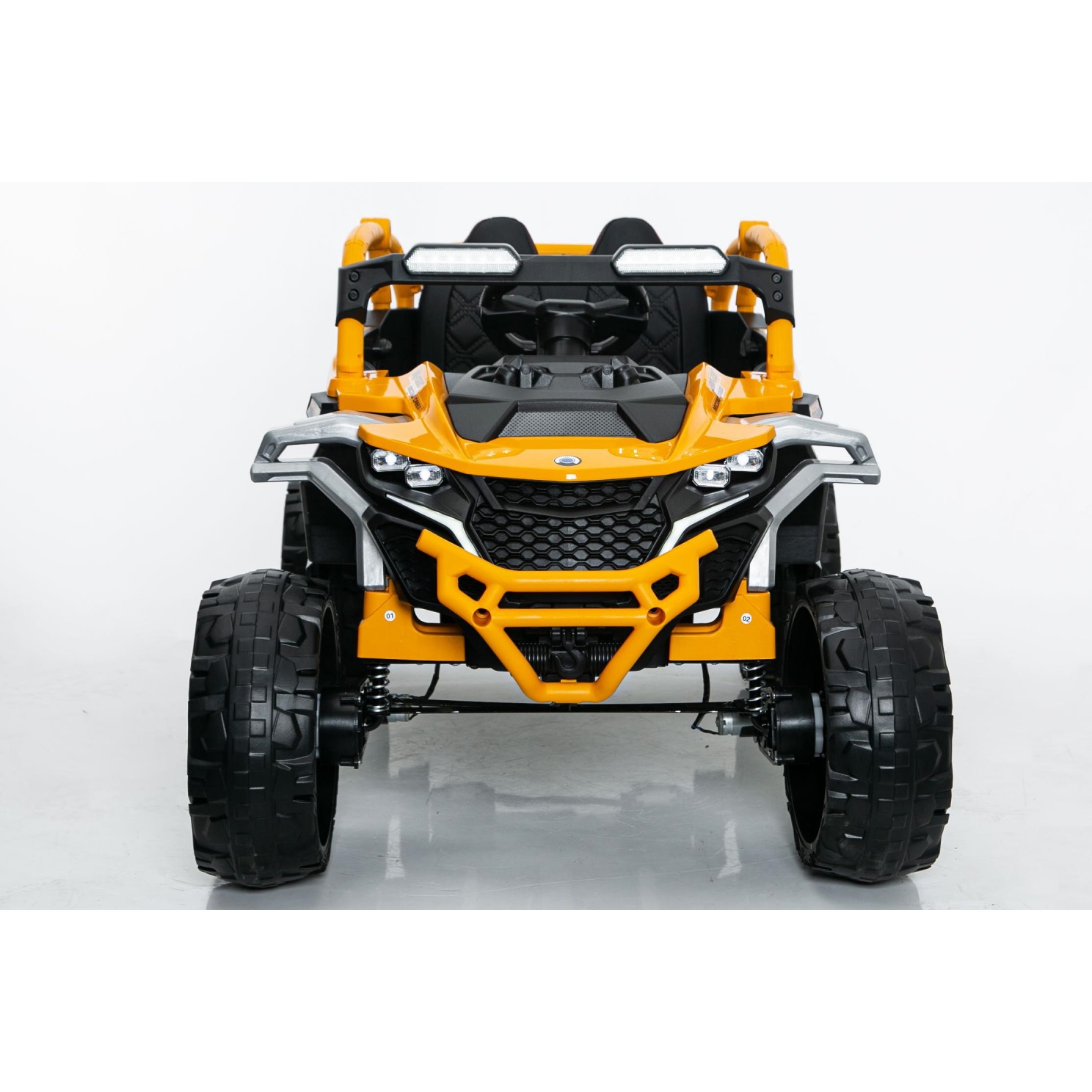 12V 2-Seater Kids Electric UTV Ride-On with Remote Control, Electric Go-Kart with Music & Flashlights, 45.5″ L x 28.5″ W x 24.5″ H, Yellow+White