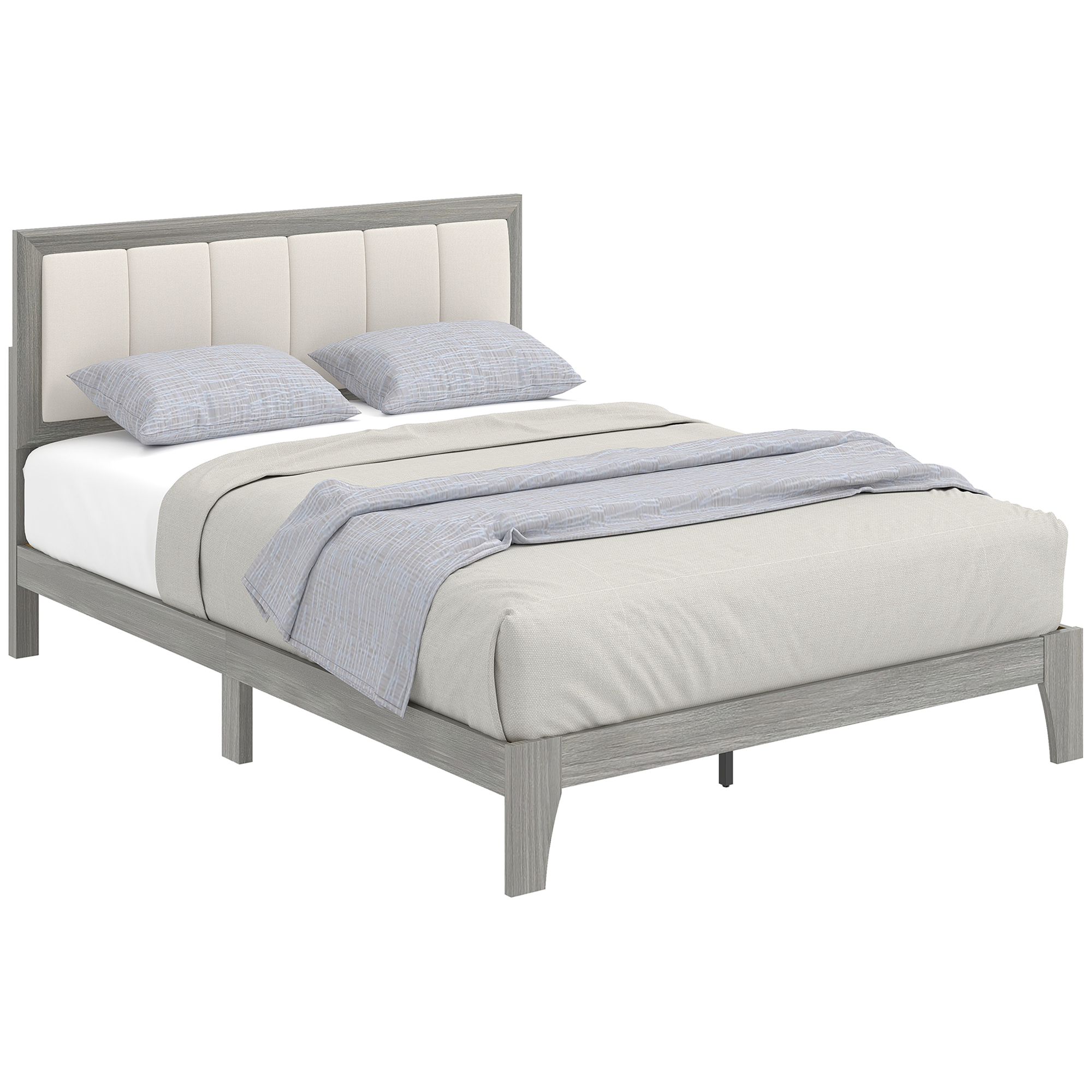 HOMCOM Full Bed Frame with Headboard Full Size Platform Bed Frame with Wooden Slats No Box Spring Needed Easy Assembly Gray