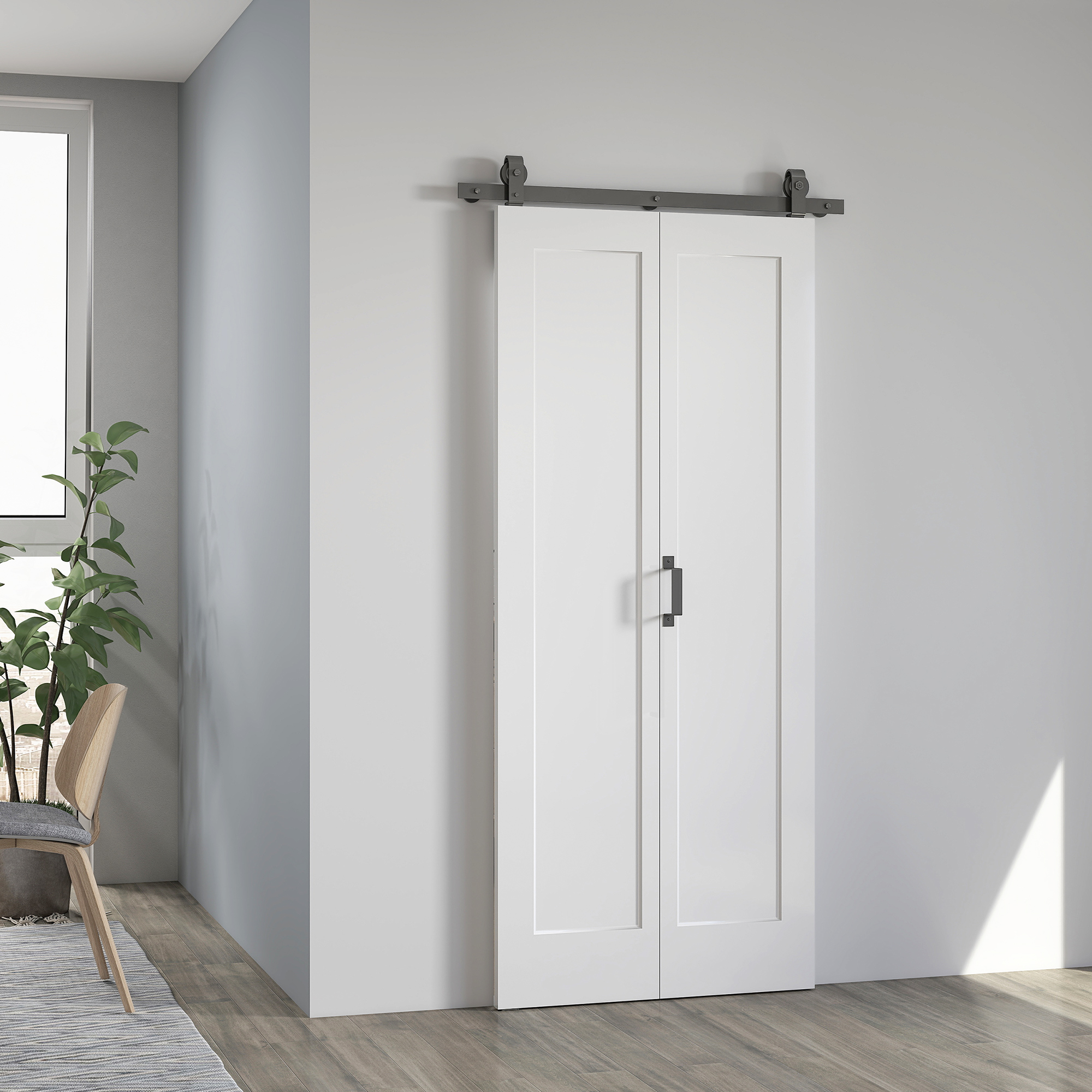 HOMCOM 35" x 83" Folding Sliding Door, 3.6FT Bi-Folding Door with Hardware Kit Included & Handle, DIY Paintable MDF Surface Aosom Canada