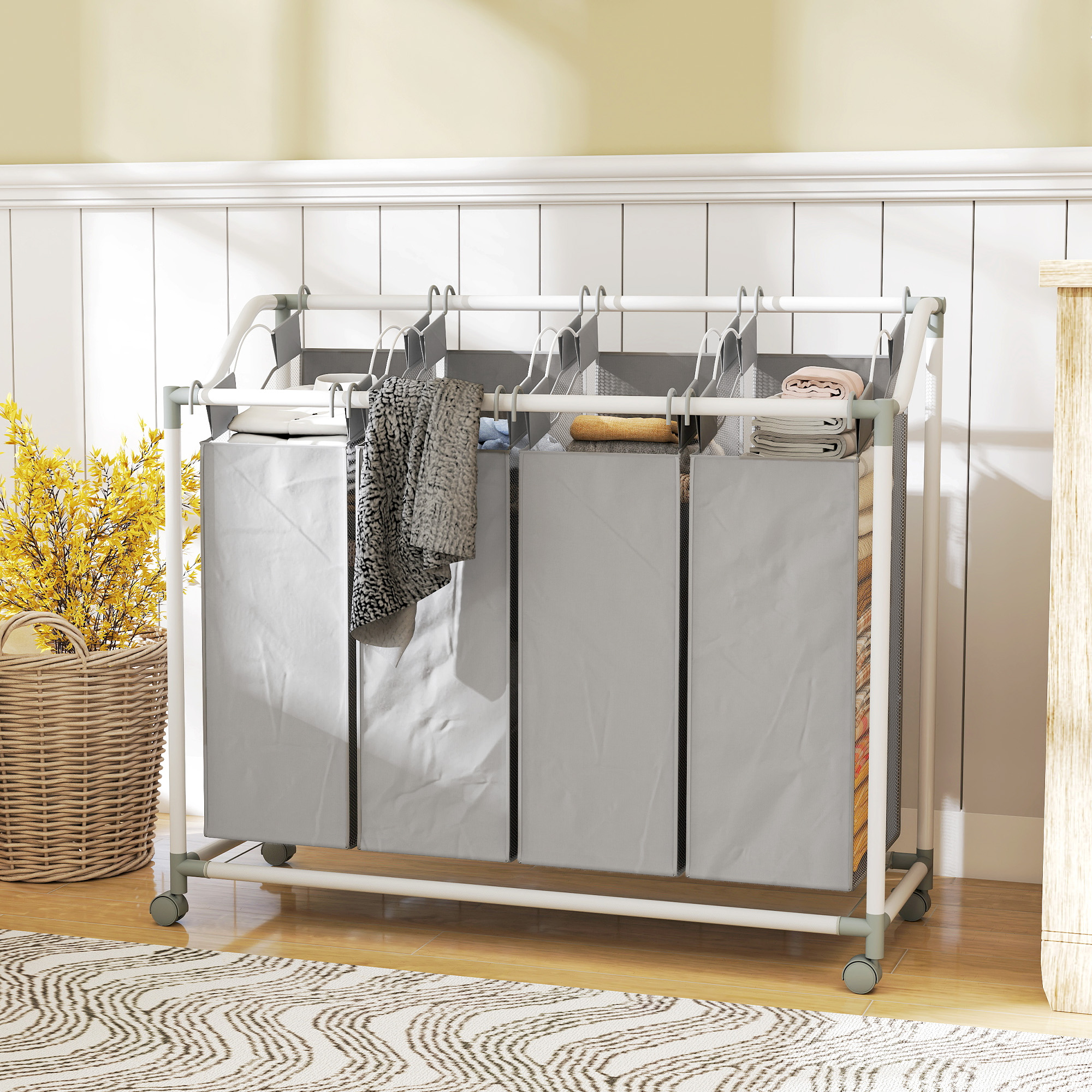 HOMCOM Laundry Hamper with Wheels, 160L Laundry Basket with 4 Removable Bags for Bedroom, Bathroom, Grey Aosom Canada