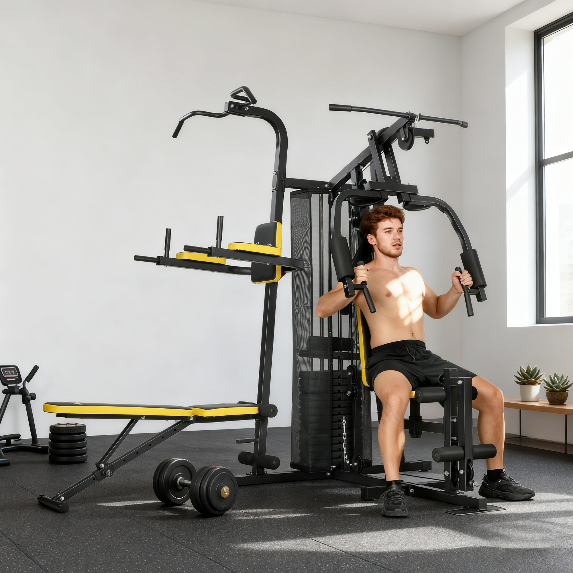 Soozier All-in-One Smith Machine, Multi Home Gym Workout Station with Weight Stack and Pulley System for Full Body Training Aosom Canada