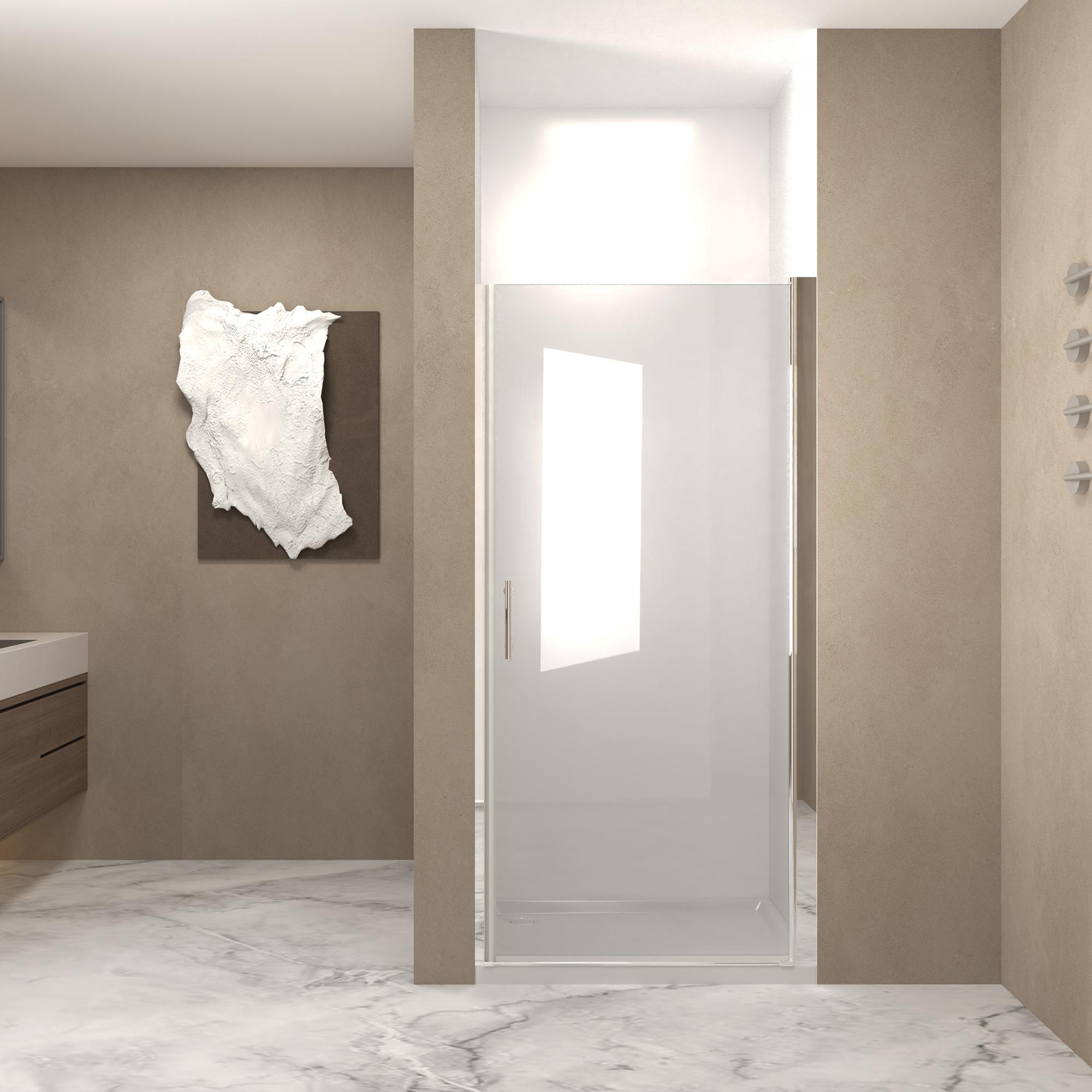 Pivot Shower Door with Explosion-Proof Film and Tempered Glass, Bathroom Door with Stainless Steel Handle, 34" L x 0.5" W x 72" H, Chrome