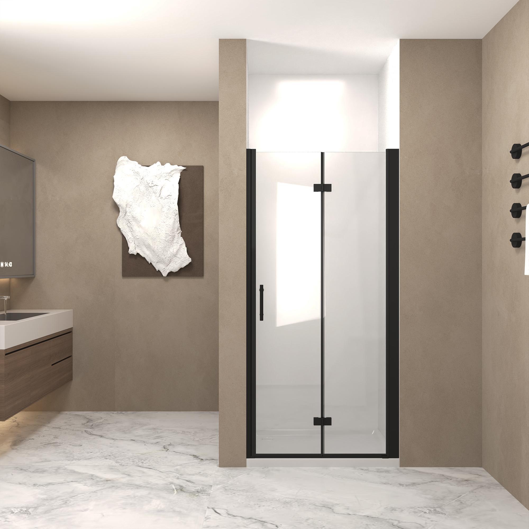 32" Bifold Shower Door with Stainless Steel Handle and Raised Water-Blocking Strips, Space-Saving Panel for Bathroom, 32" L x 0.5" W x 72" H, Matte Bl