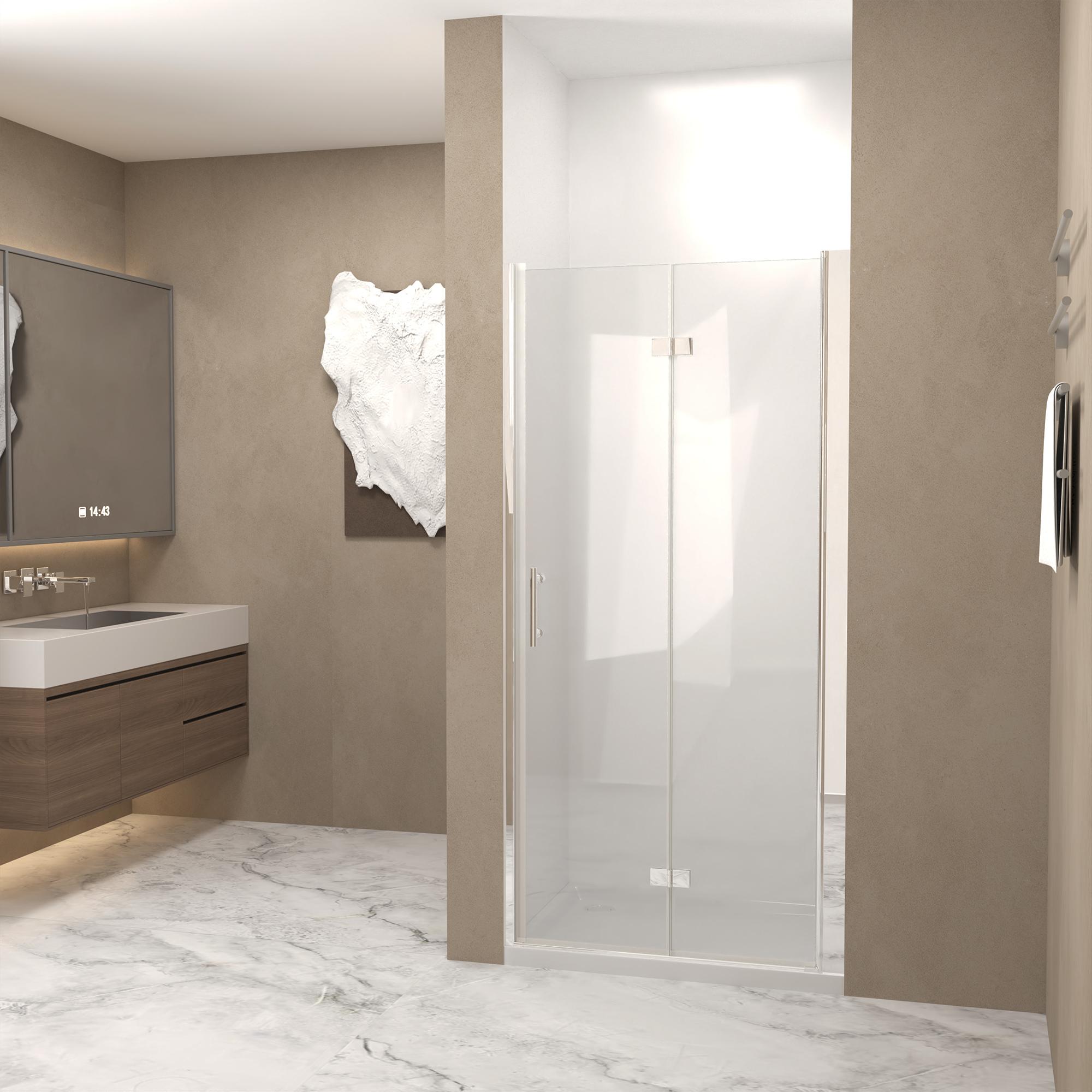 28&rdquo; Bi-Fold Shower Door with Explosion-Proof Film and Tempered Glass, Bathroom Door with Stainless Steel Handle, 28" L x 0.5" W x 72" H, Chrome