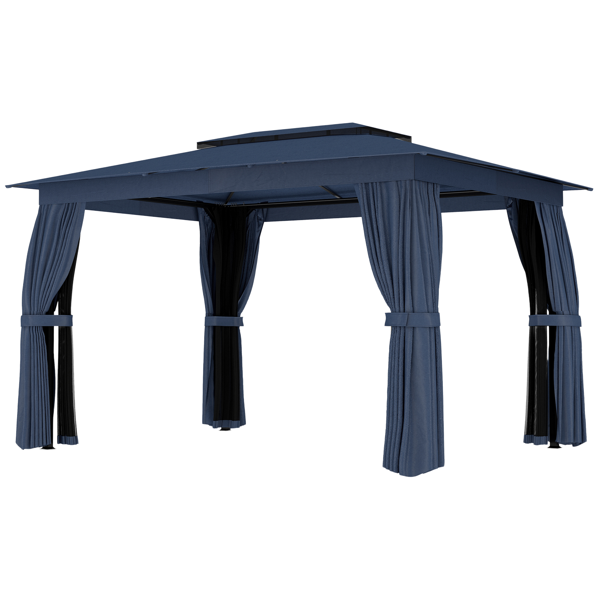 Outsunny 10' x 12' Outdoor Patio Gazebo, Soft Top Gazebo Canopy Shelter with Curtains, Netting, Steel Frame, Hooks, Blue