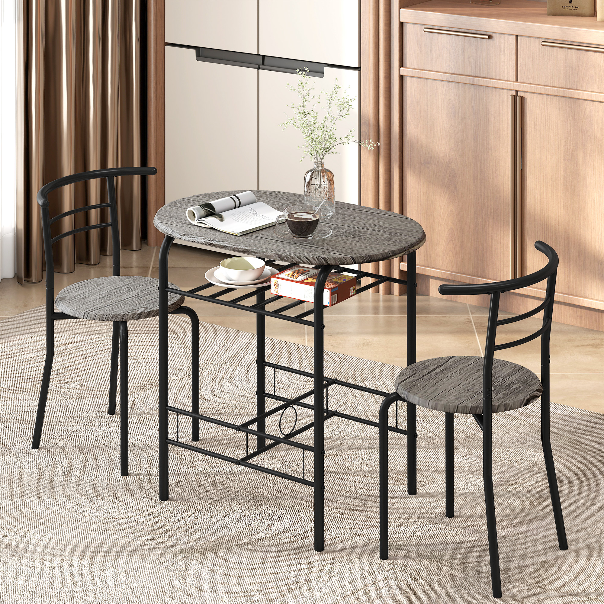 HOMCOM Dining Table Set of 3, 31.5" Kitchen Table and Chairs Set for 2 with Shelf, for Small Space, Dining Room, Living Room Aosom Canada