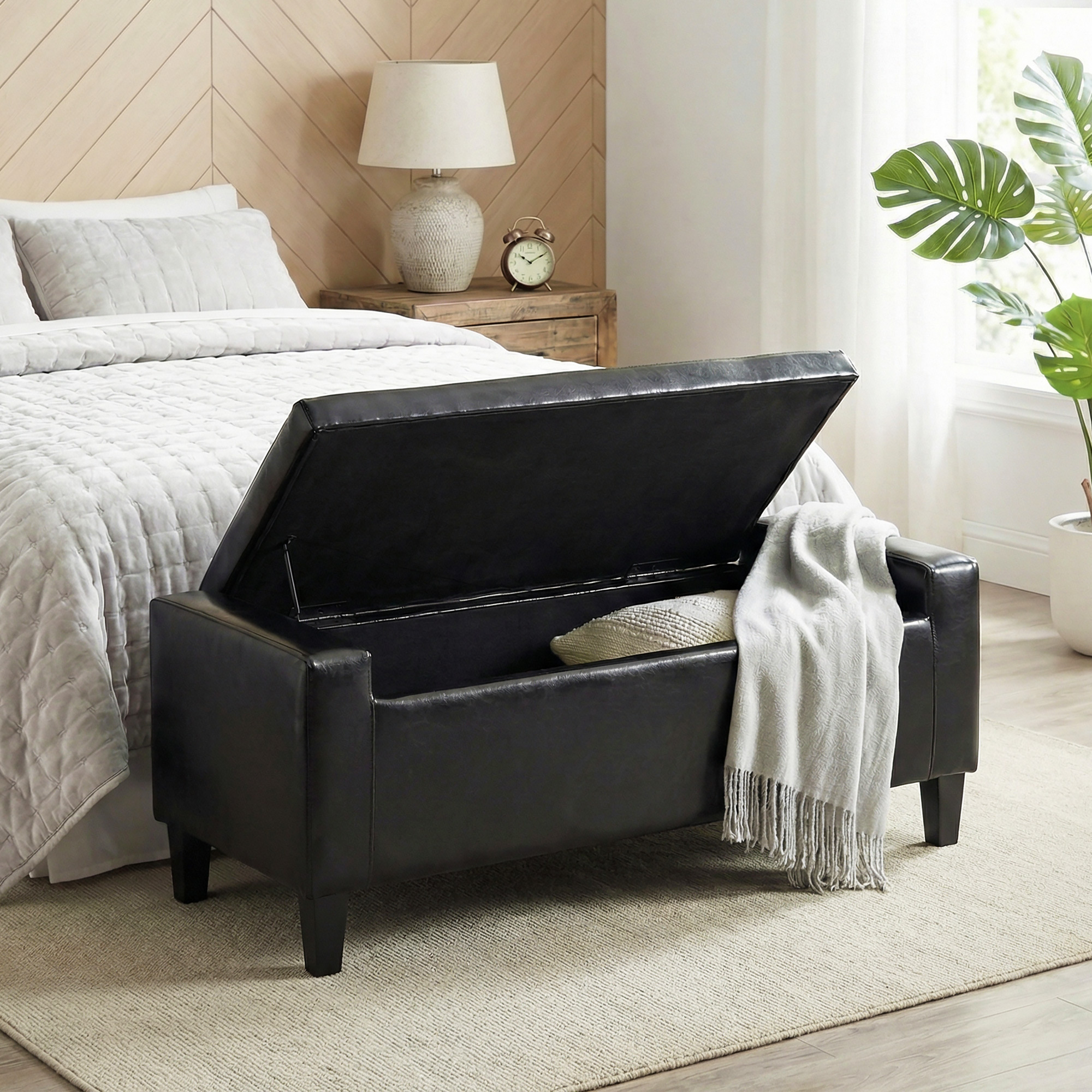 HOMCOM Storage Ottoman Bench, PU Leather Upholstered Bench with Tufted Design, Black Aosom Canada