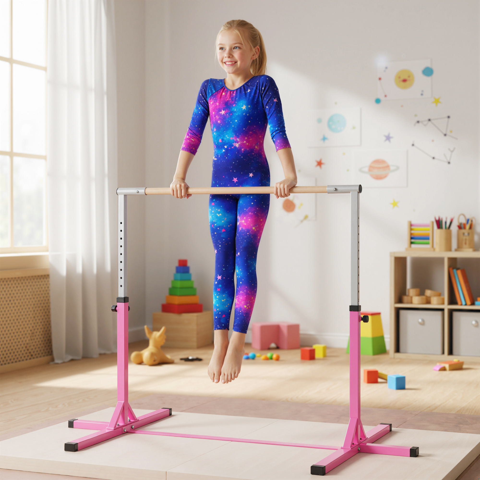 Soozier Gymnastics Bar for Kids, Adjustable Height Junior Training Kip Bar with 13-Level Adjustment for Home Use Aosom Canada
