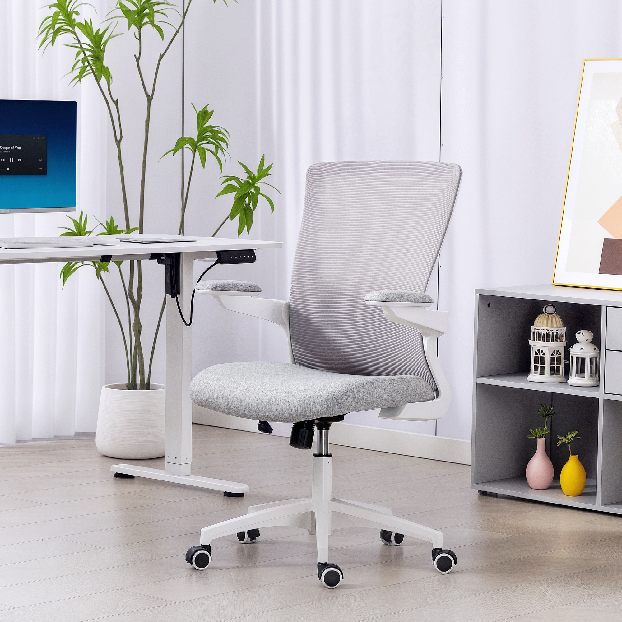 HOMCOM Ergonomic Office Chair, Swivel Desk Chair with Adjustable Lumbar Support and Height, Flip-up Armrests, Wheels, Grey Aosom Canada