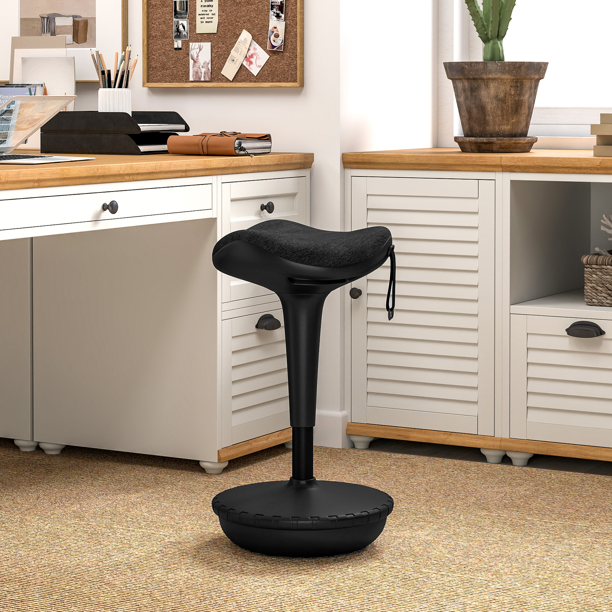 HOMCOM Swivel Standing Desk Chair, Adjustable Active Ergonomic Standing Stool, Backless Wobble Stool Chair, Black Aosom Canada