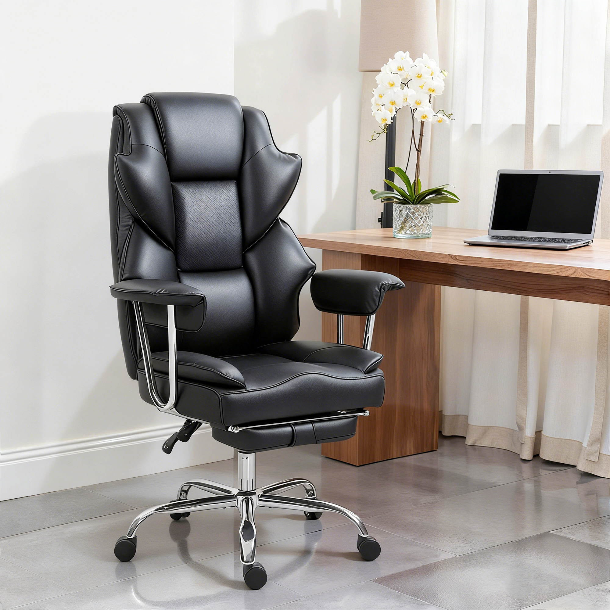 HOMCOM Big and Tall Office Chair, 400 lbs Overstuffed Desk Chair with Shaped Foam, Reclining Backrest, PU Leather Aosom Canada