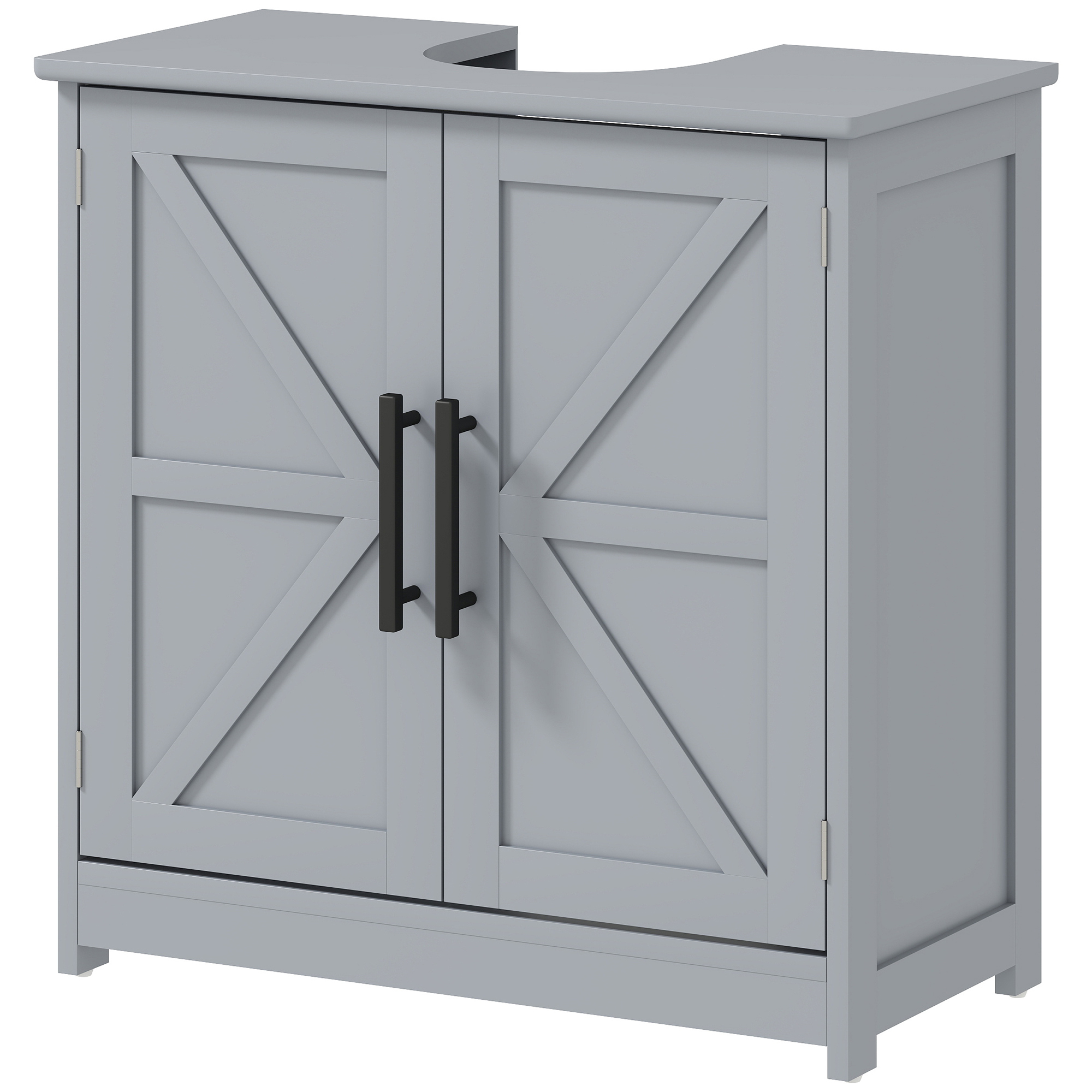 HOMCOM Farmhouse Pedestal Sink Storage Cabinet, Bathroom Sink Cabinet with 2 Barn Doors and Adjustable Shelf, Dark Gray
