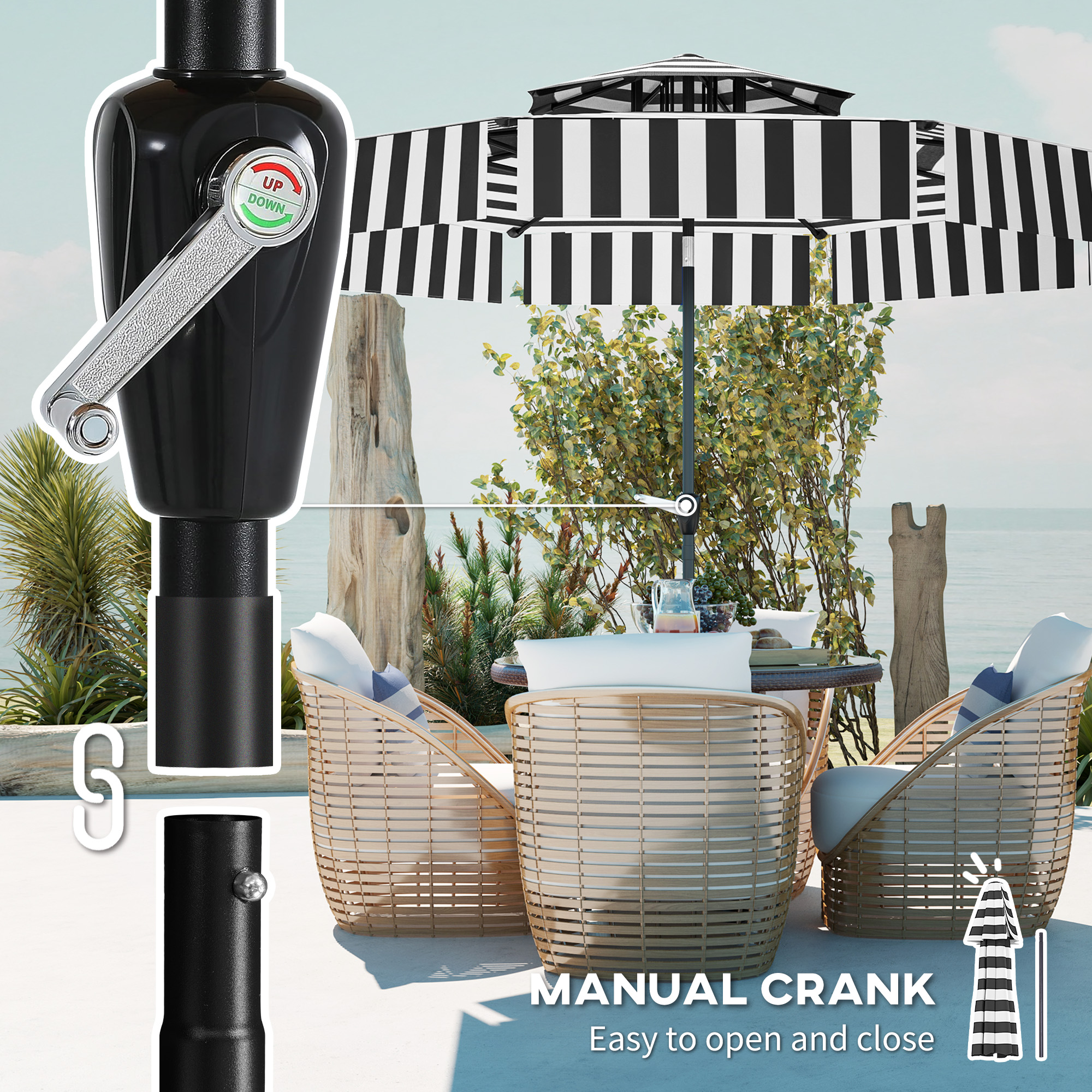 Outsunny 8.6FT Patio Umbrella, UPF 30+ Outdoor Market Umbrella, 2-Tier ...