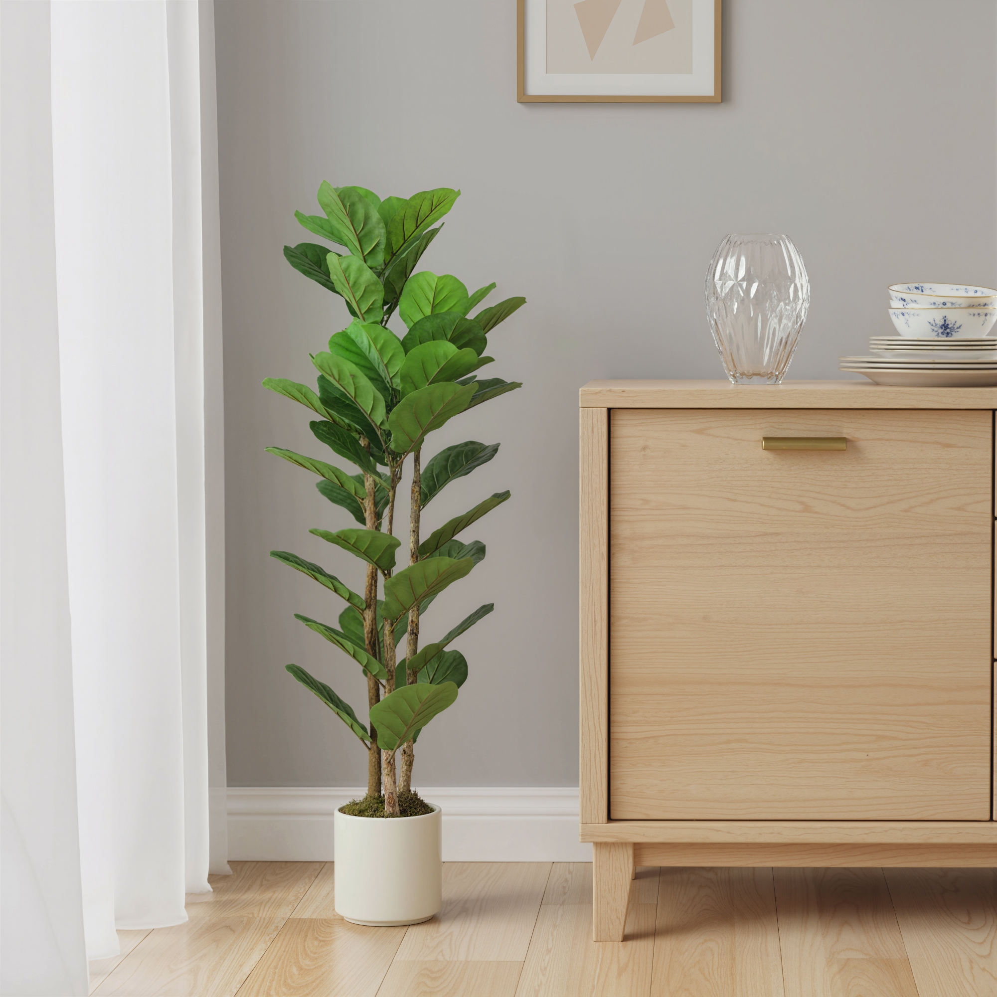 HOMCOM 4FT Artificial Fiddle Leaf Fig Tree, Fake Potted Tree with