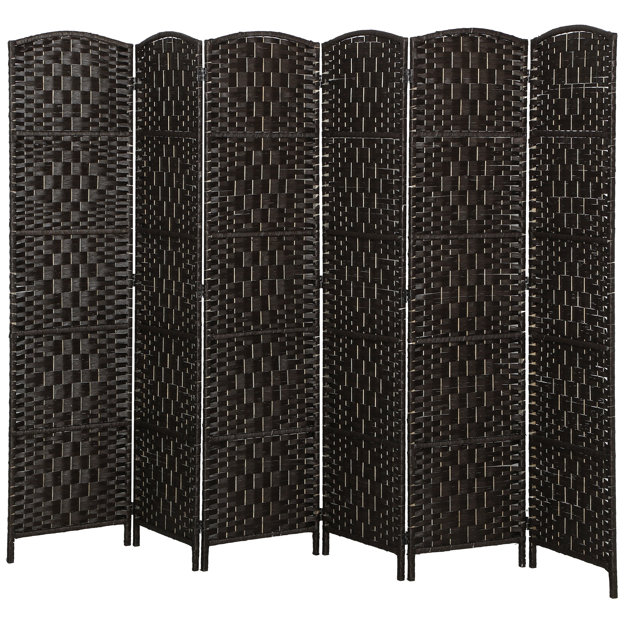 HOMCOM Room Divider, 6 Panel Folding Privacy Screen, 6FT Tall Portable Weave Partition Wall Divider for Bedroom, Coffee
