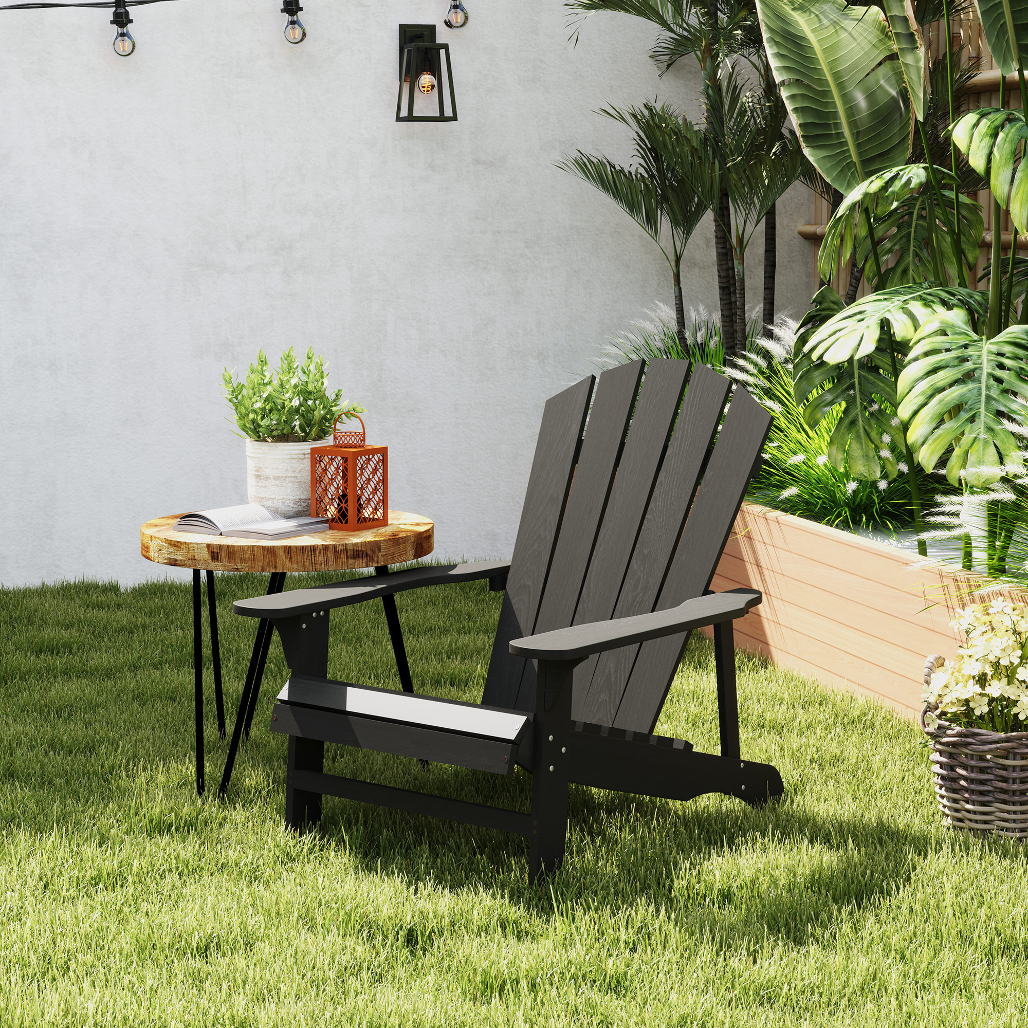 Outsunny Wood Adirondack Chair, Outdoor Patio Muskoka Chair with