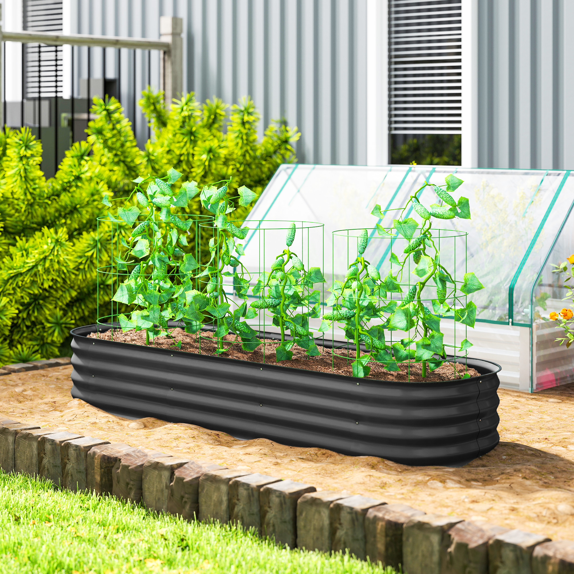 Outsunny 6.4 x 2 x 1ft Galvanized Raised Garden Bed Kit, Metal Planter Box with Safety Edging, Dark Grey Aosom Canada