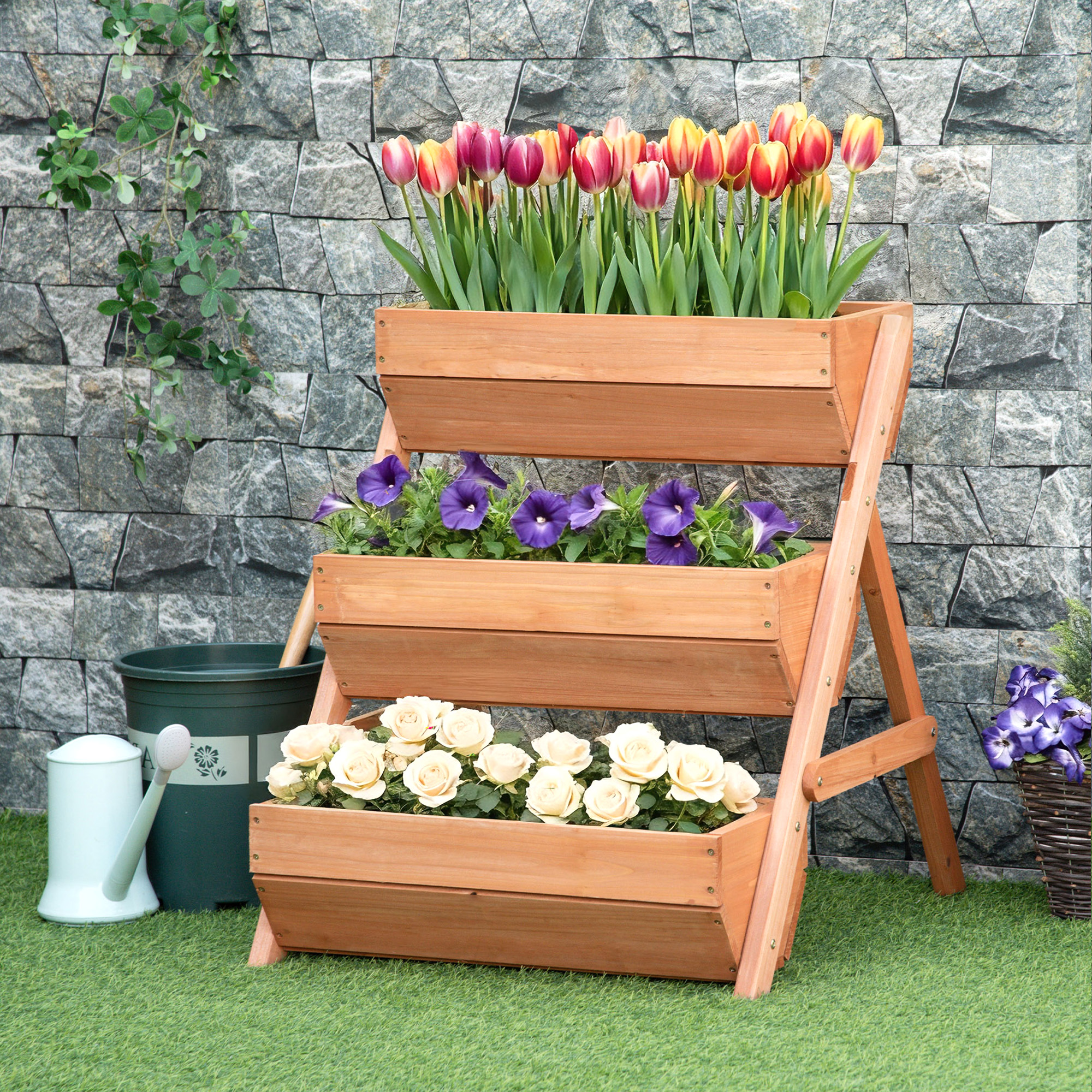 Outsunny 3 Tier Wooden Elevated Garden Bed 26"x30"x30" - Perfect for Growing Flowers, Vegetables, Herbs, Sturdy Design, Brown Aosom Canada