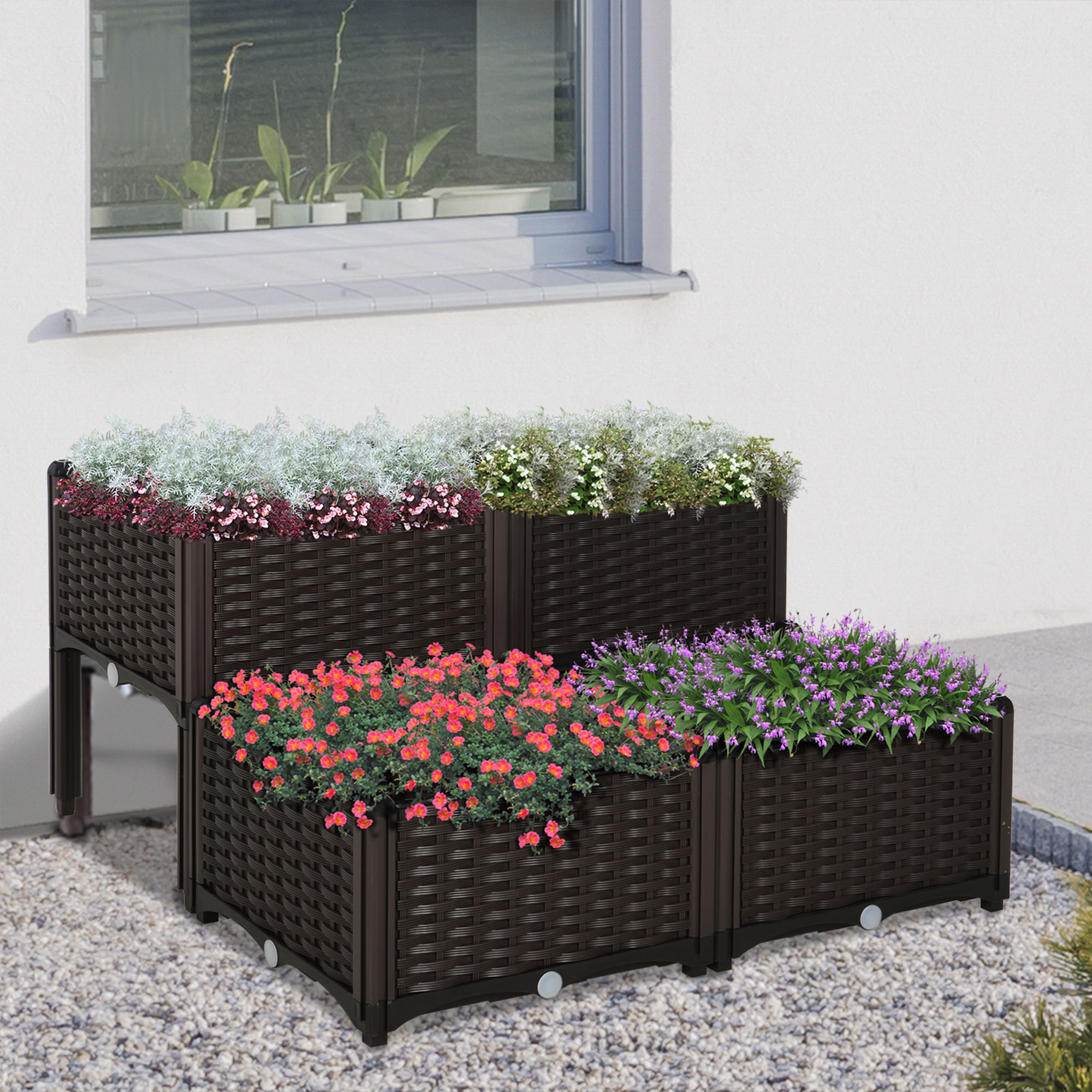 Outsunny 4-Piece Raised Garden Bed Kit - Durable PP Vegetable & Herb Grow Box Stand for Outdoor Gardening Aosom Canada