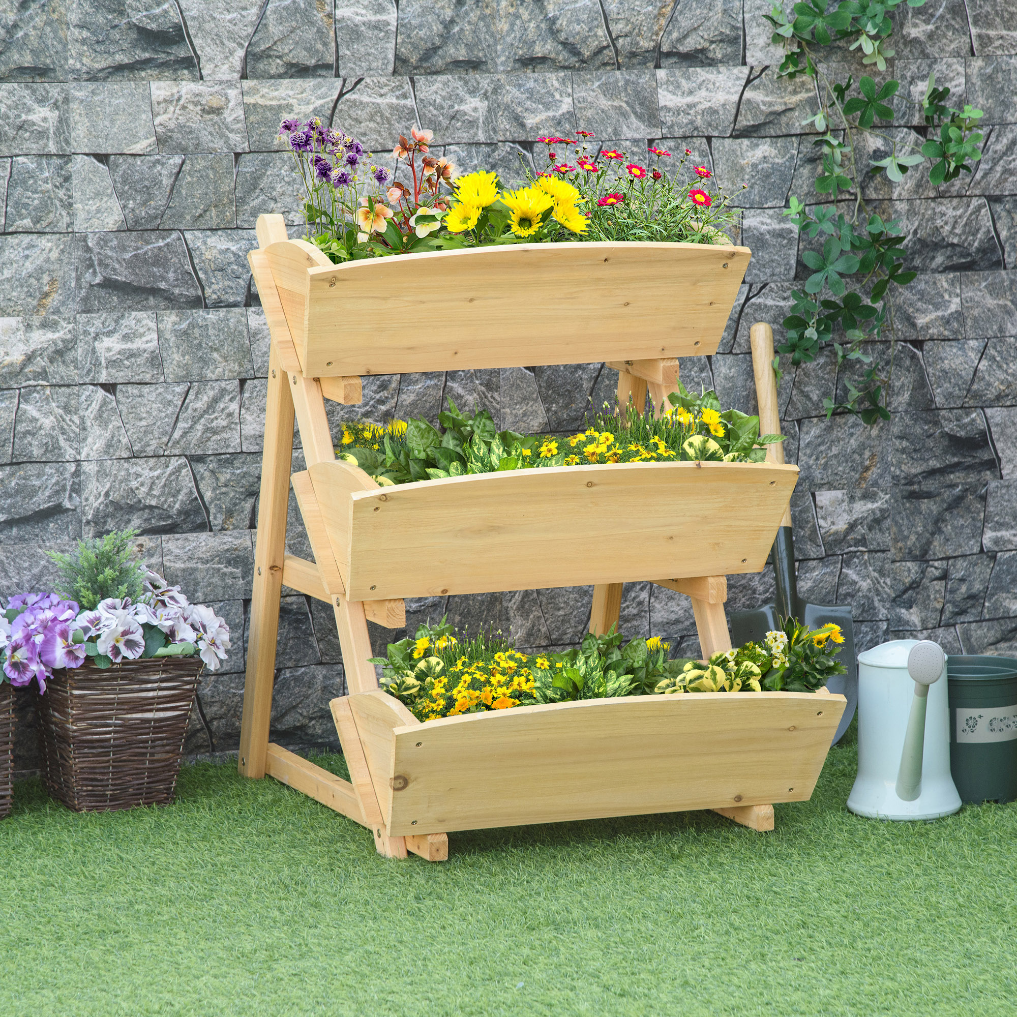 Outsunny 3-Tier Raised Vertical Garden Bed: Wooden Elevated Planter Kit for Flowers, Veggies & Herbs Aosom Canada