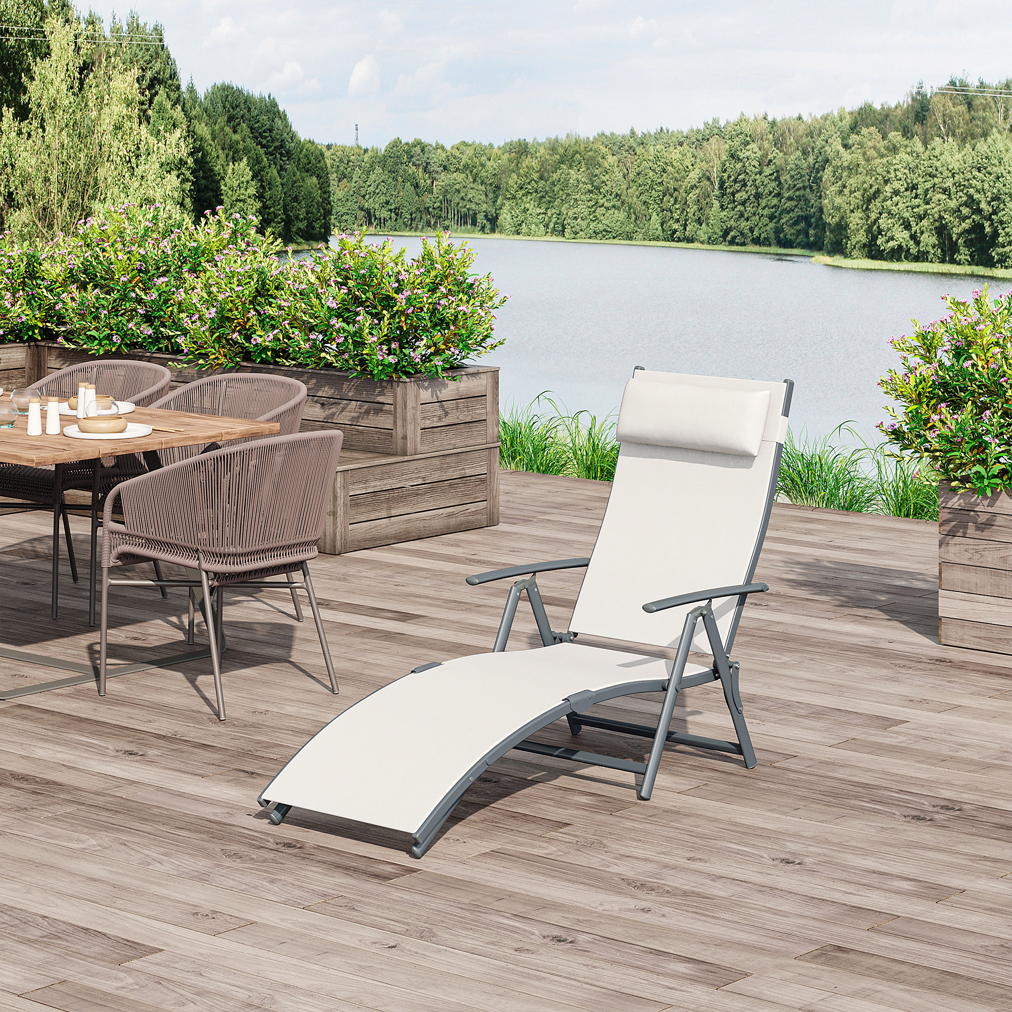 Outsunny Adjustable Reclining Patio Chaise Lounge Chair Tri-Fold Outdoor Garden Sun Lounger Cream Aosom Canada