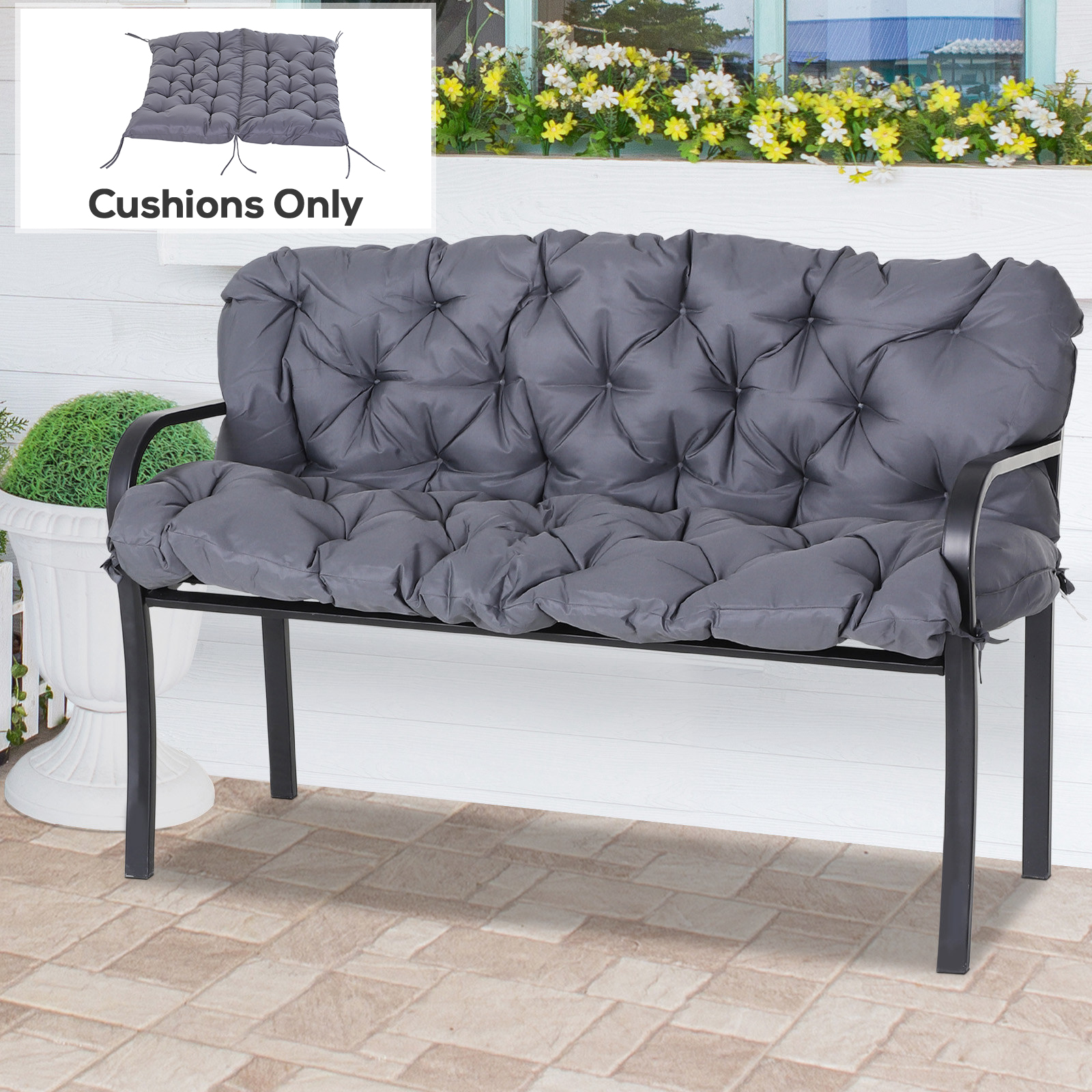 Outsunny Outdoor 2 Seater Bench Cushion with Backrest Non Slip Garden Patio Soft Pad Grey Aosom Canada