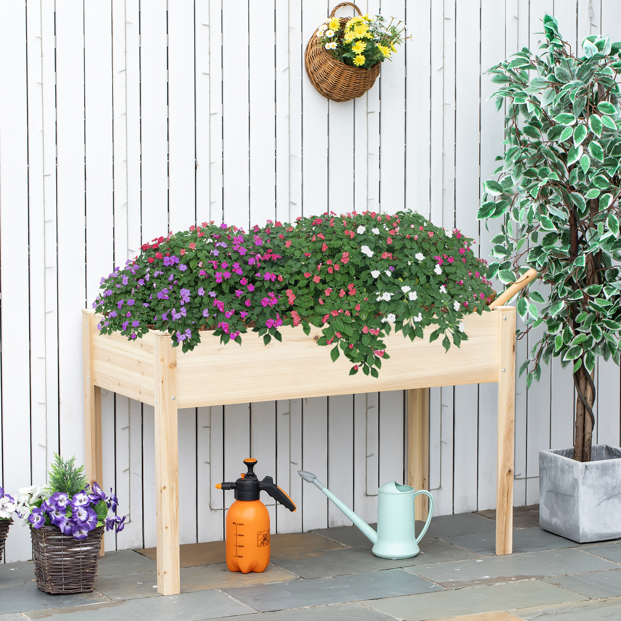 Outsunny Raised Garden Bed Wood Planter Box 46'' x 24'' for Vegetables Flowers Herbs Elevated Non-Woven Fabric Aosom Canada