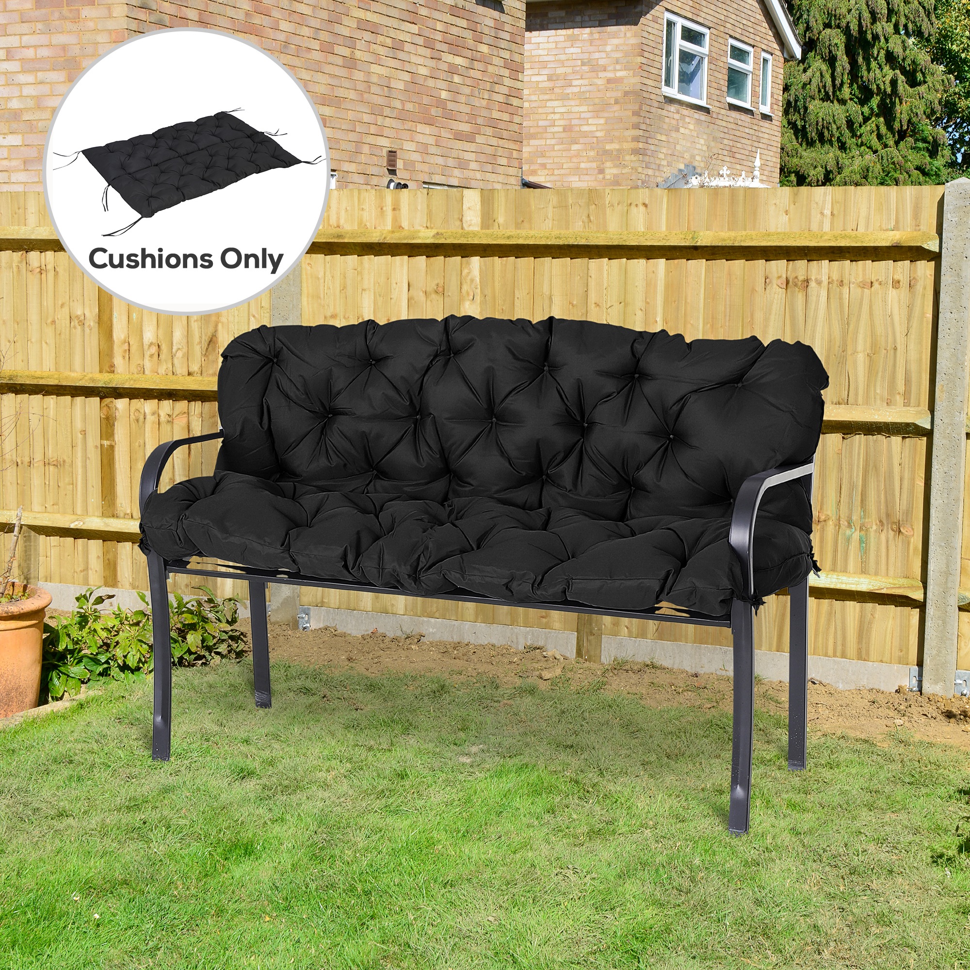 Outsunny 3 Seater Outdoor Seat Pads Bench Swing Chair Replacement Cushions Backrest for Patio Garden, Black Aosom Canada