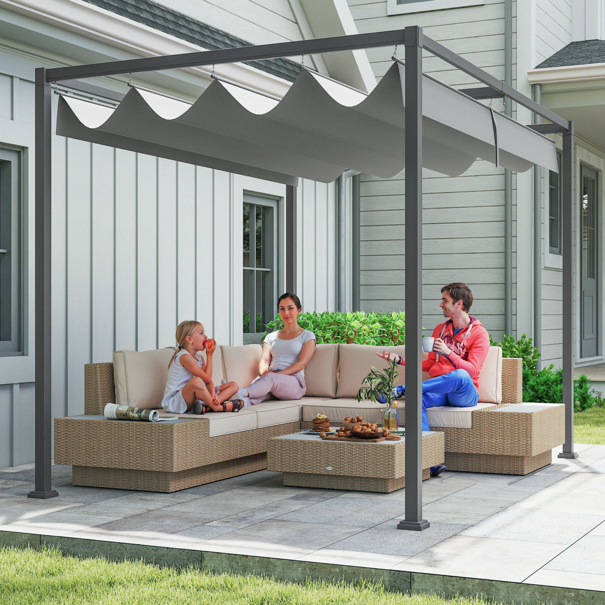 Outsunny 10x7 Retractable Pergola with Retractable Canopy Outdoor Patio Sun Shelter Water-Proof Grey Aosom Canada