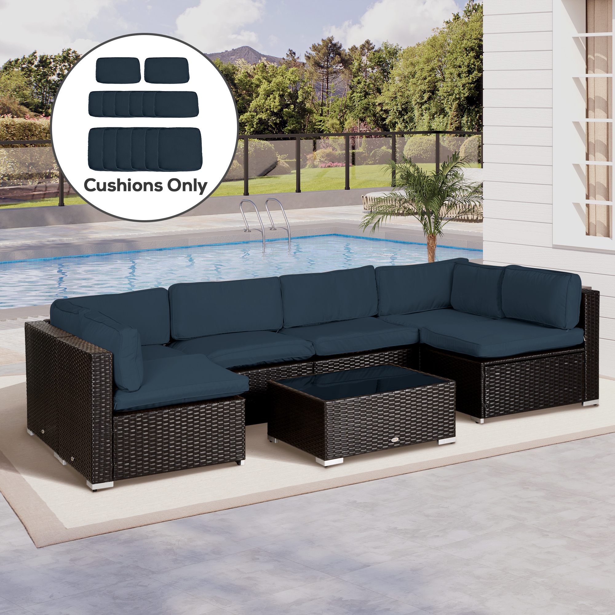 Outsunny Outdoor 14pc Patio Rattan Sofa Set Cushion Polyester Cover Replacement Set - No Cushion Included Blue Aosom Canada
