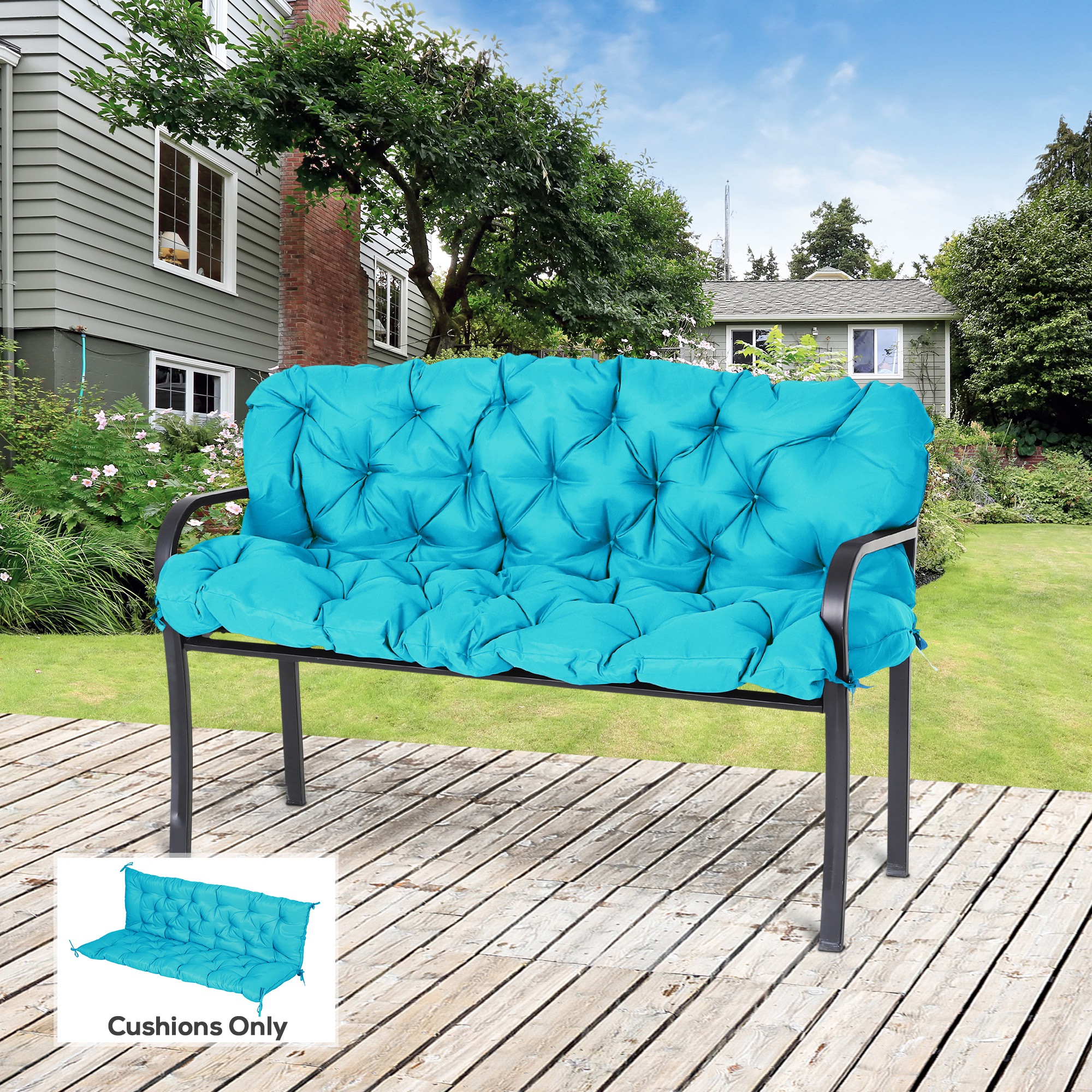 Outsunny 3 Seater Bench Swing Chair Replacement Cushions Outdoor Seat Pads Backrest Patio Garden Turquoise Aosom Canada