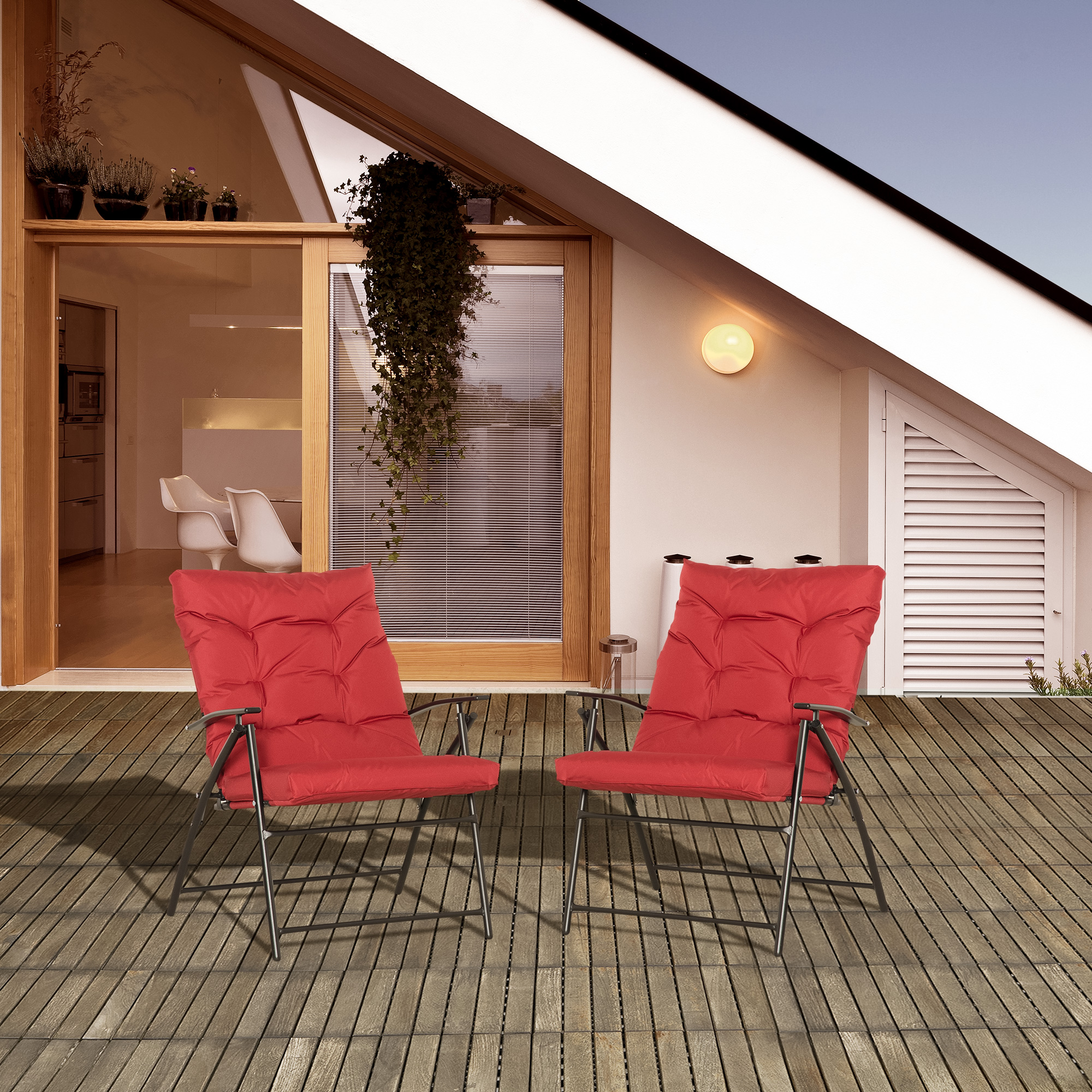 Outsunny Set of 2 Outdoor Folding Chairs with Adjustable Backrest, Padded Camping Chairs for Outdoor Events, Red Aosom Canada