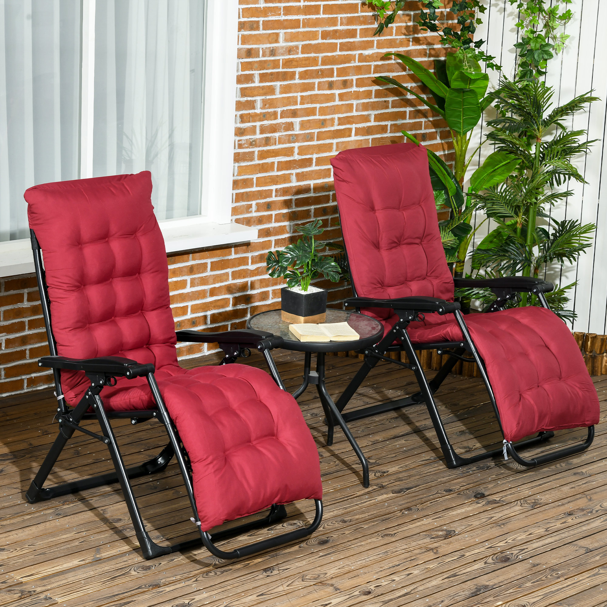 Outsunny Garden Chairs Set of 2 Reclining Zero Gravity Sun Lounger with Cushion Red Durable Aosom Canada