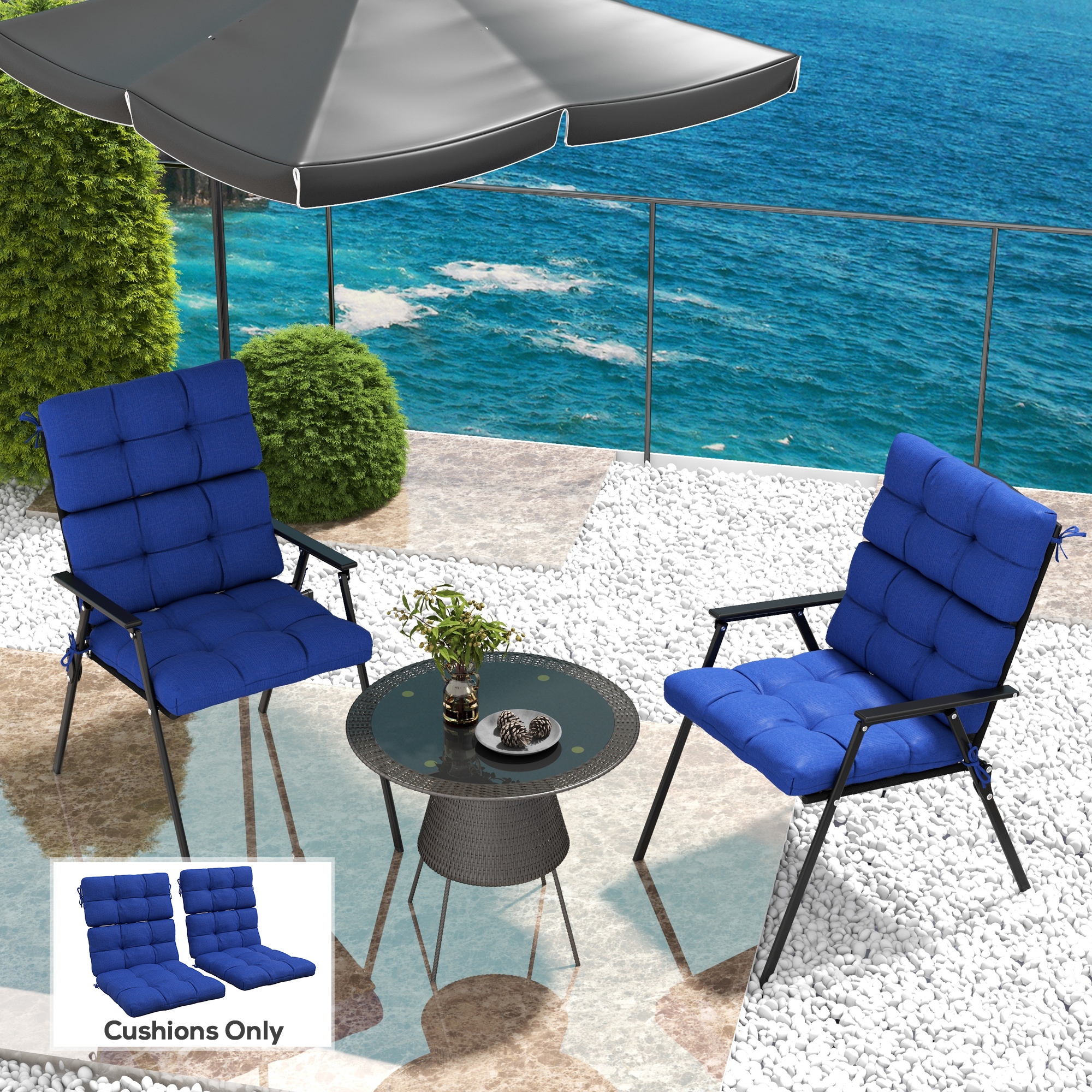 Outsunny Navy Blue 2-Piece Patio Chair Cushion Set, Outdoor Button Tufted Back Seat Pads with Ties, Comfortable & Stylish Aosom Canada