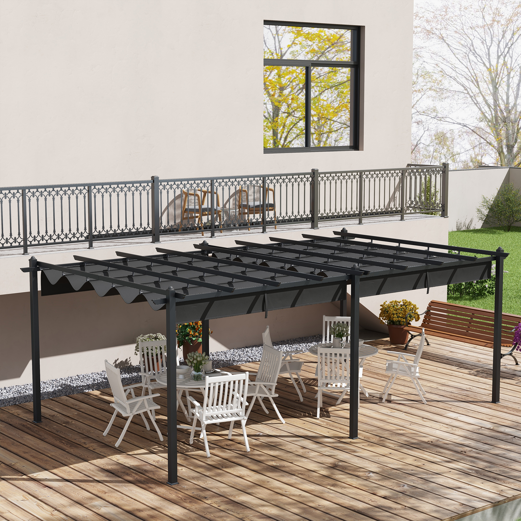 Outsunny Aluminum Retractable Pergola 11.7'x19.6' for Patio Garden Deck Grill Shade Canopy Aosom Canada