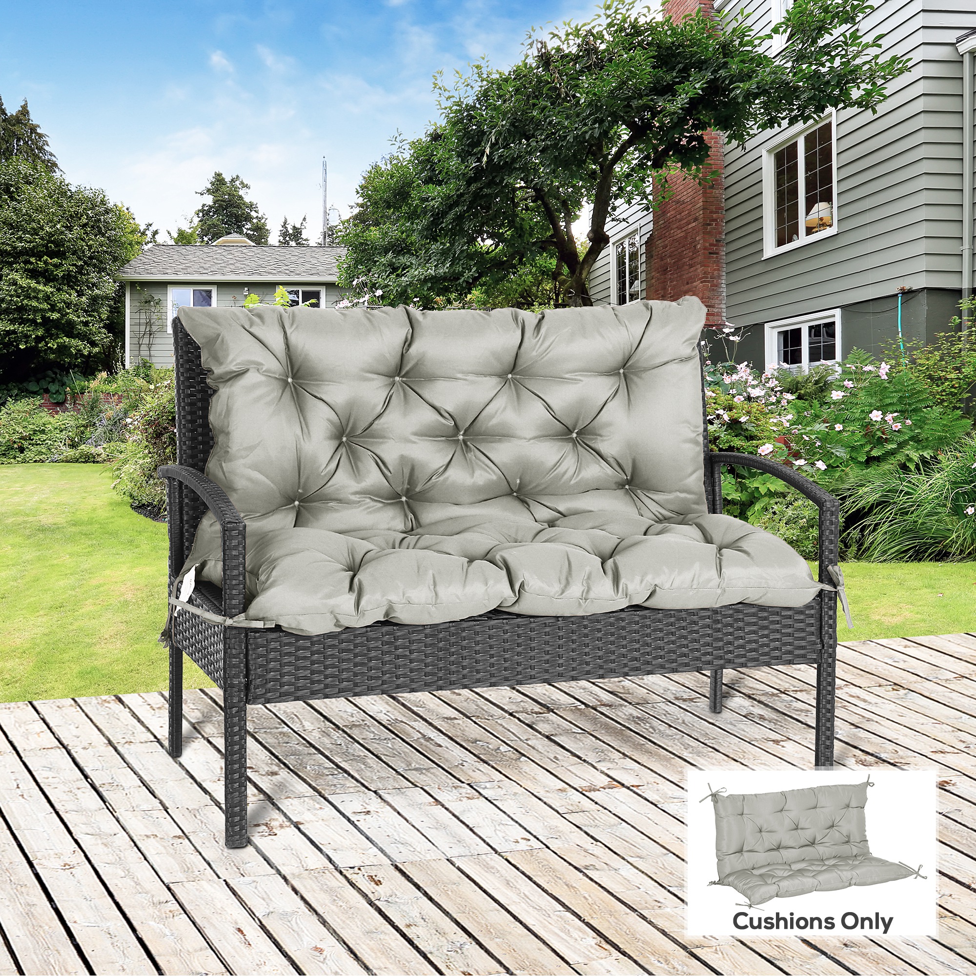 Outsunny 2-Seater Swing Chair Cushion Replacement with Backrest for Garden Bench Indoor Outdoor Use 39.4"x38.6" Grey Aosom Canada