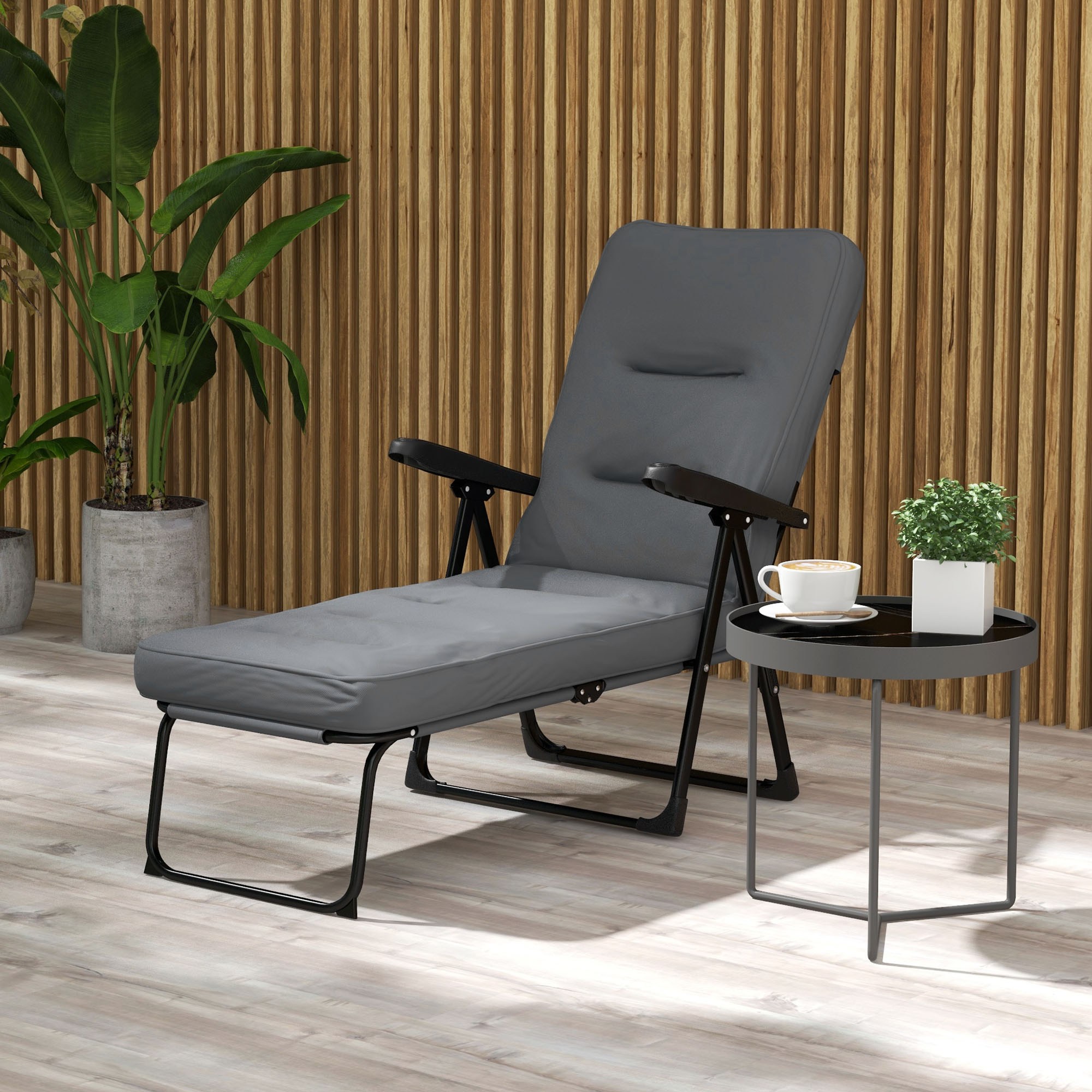Outsunny Padded Outdoor Lounge Chair Folding Recliner with Adjustable Back Footrest Cushioned Light Grey Aosom Canada