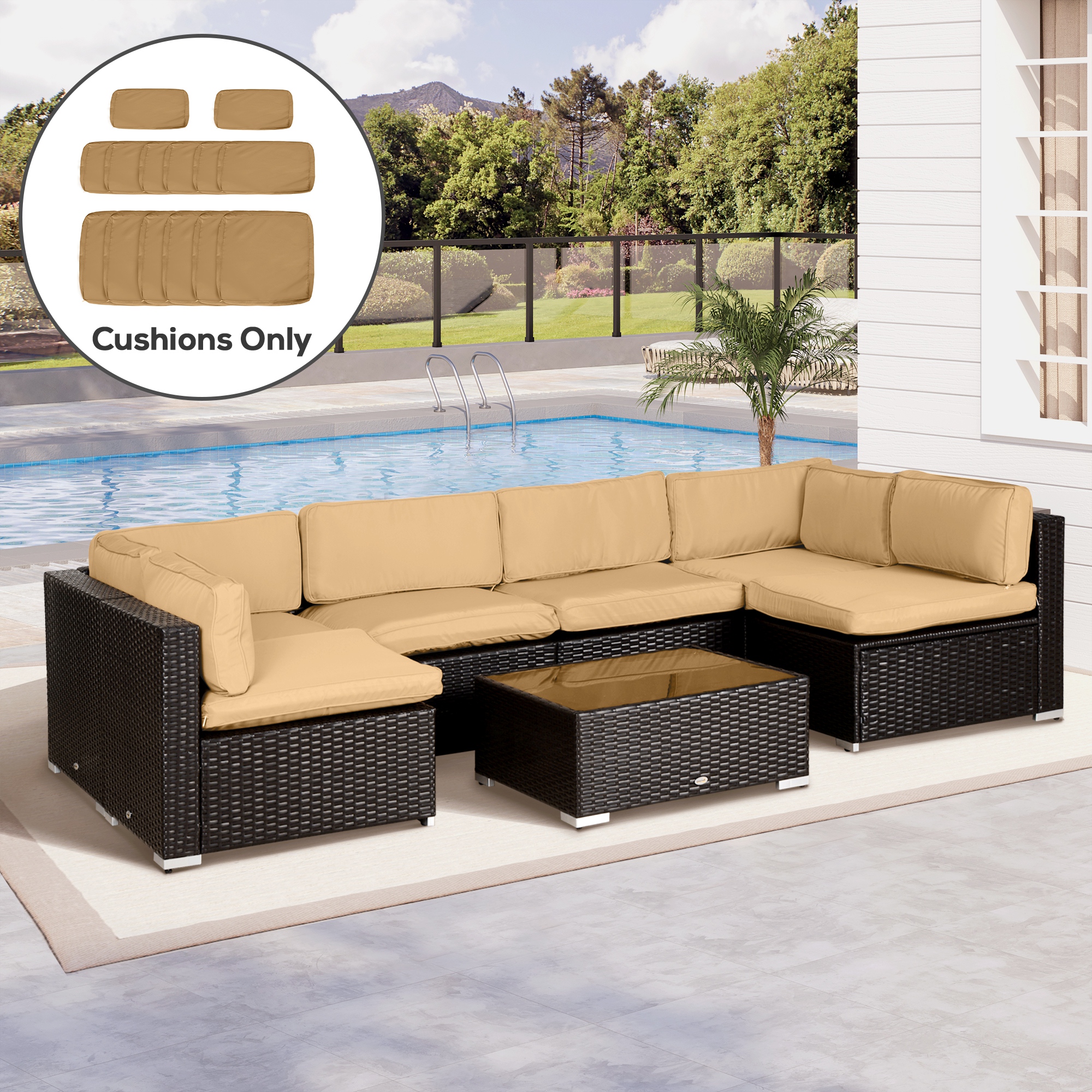 Outsunny 14pc Beige Patio Rattan Sofa Set Outdoor Cushion Cover Replacement Set Polyester Fabric Aosom Canada