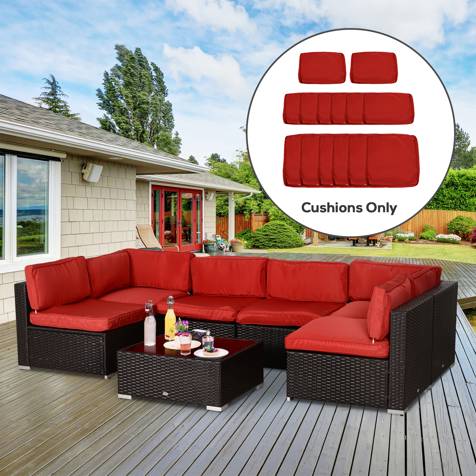 Outsunny Patio Rattan Sofa Set 14pc Outdoor Cushion Polyester Cover Replacement Set Red No Cushion Aosom Canada