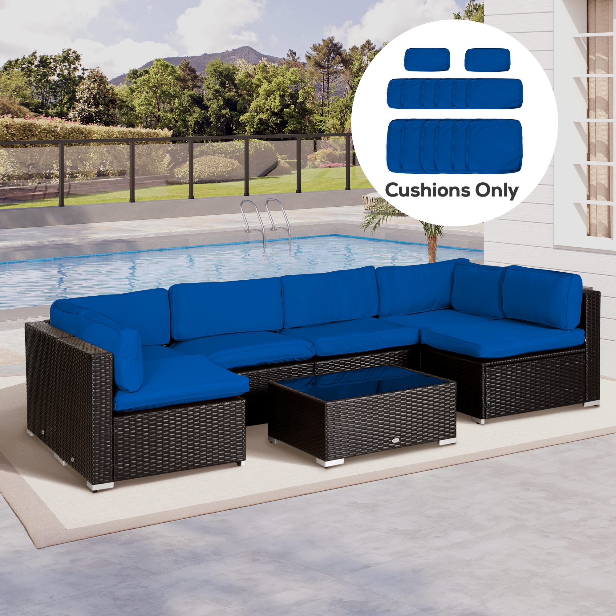 Outsunny Outdoor 14pc Patio Rattan Sofa Set Cushion Polyester Cover Replacement Set - No Cushion Included Light Blue Aosom Canada