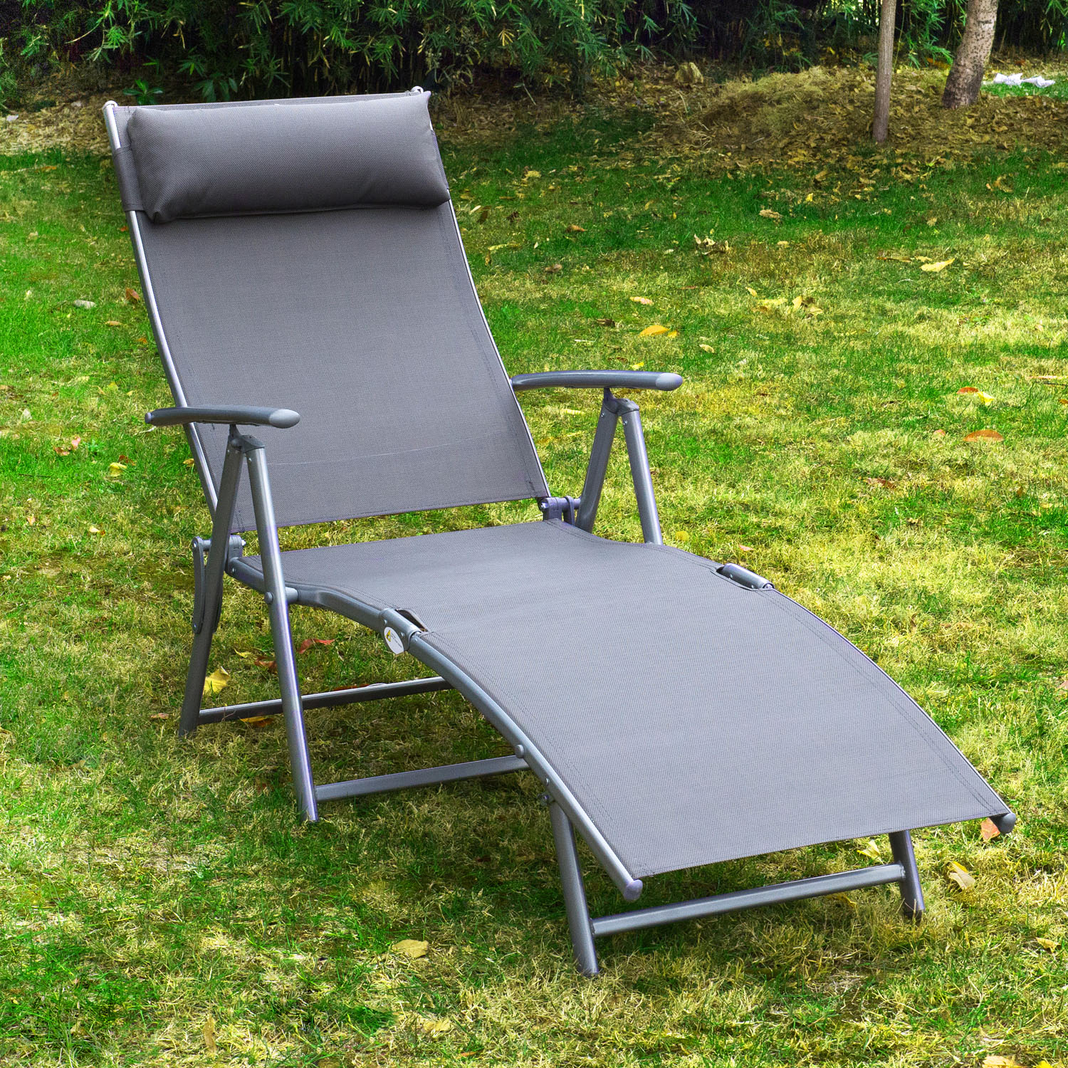 Outsunny Folding Patio Chaise Lounge Chair Recliner Adjustable Garden with Pillow Grey Aosom Canada