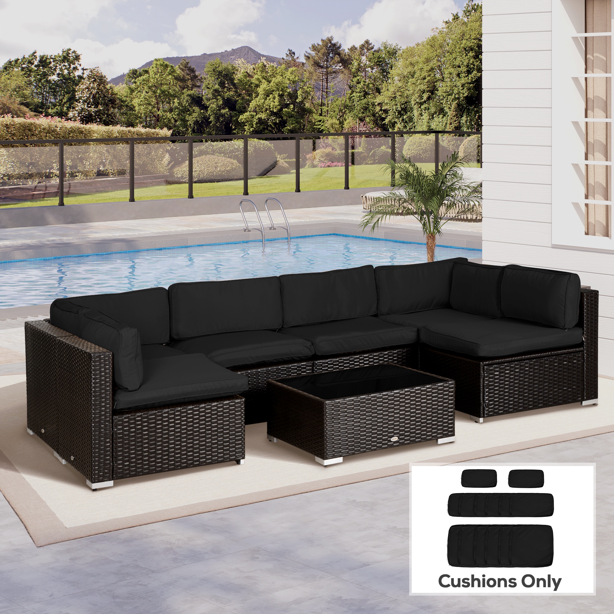 Outsunny Outdoor 14pc Patio Rattan Sofa Set Cushion Polyester Cover Replacement Set - No Cushion Included, Black Aosom Canada