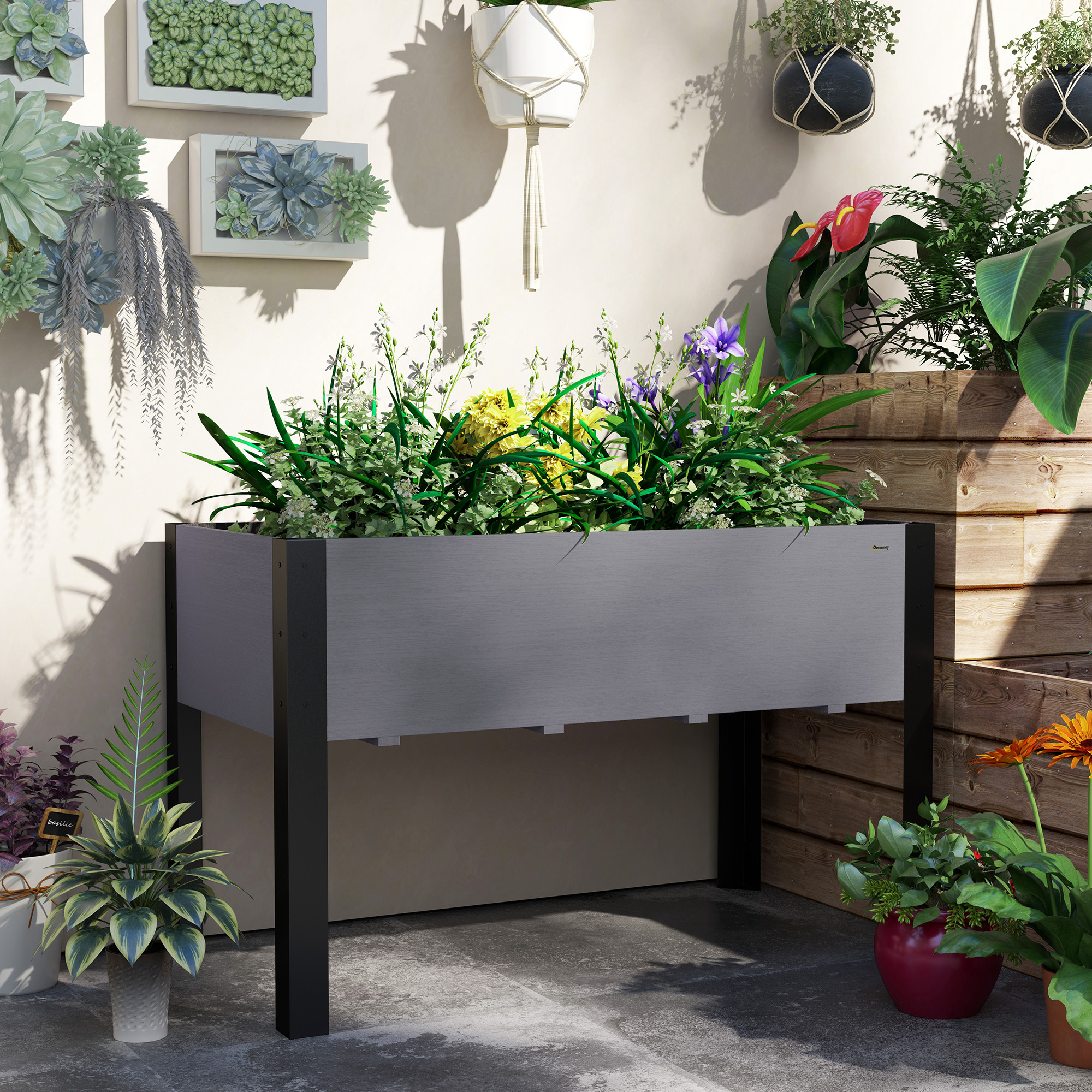 Outsunny Raised Garden Bed, Elevated Planter Box, 47"x24"x29" with Legs, Metal Frame, Wooden Planter Pot for Backyard, Patio Aosom Canada