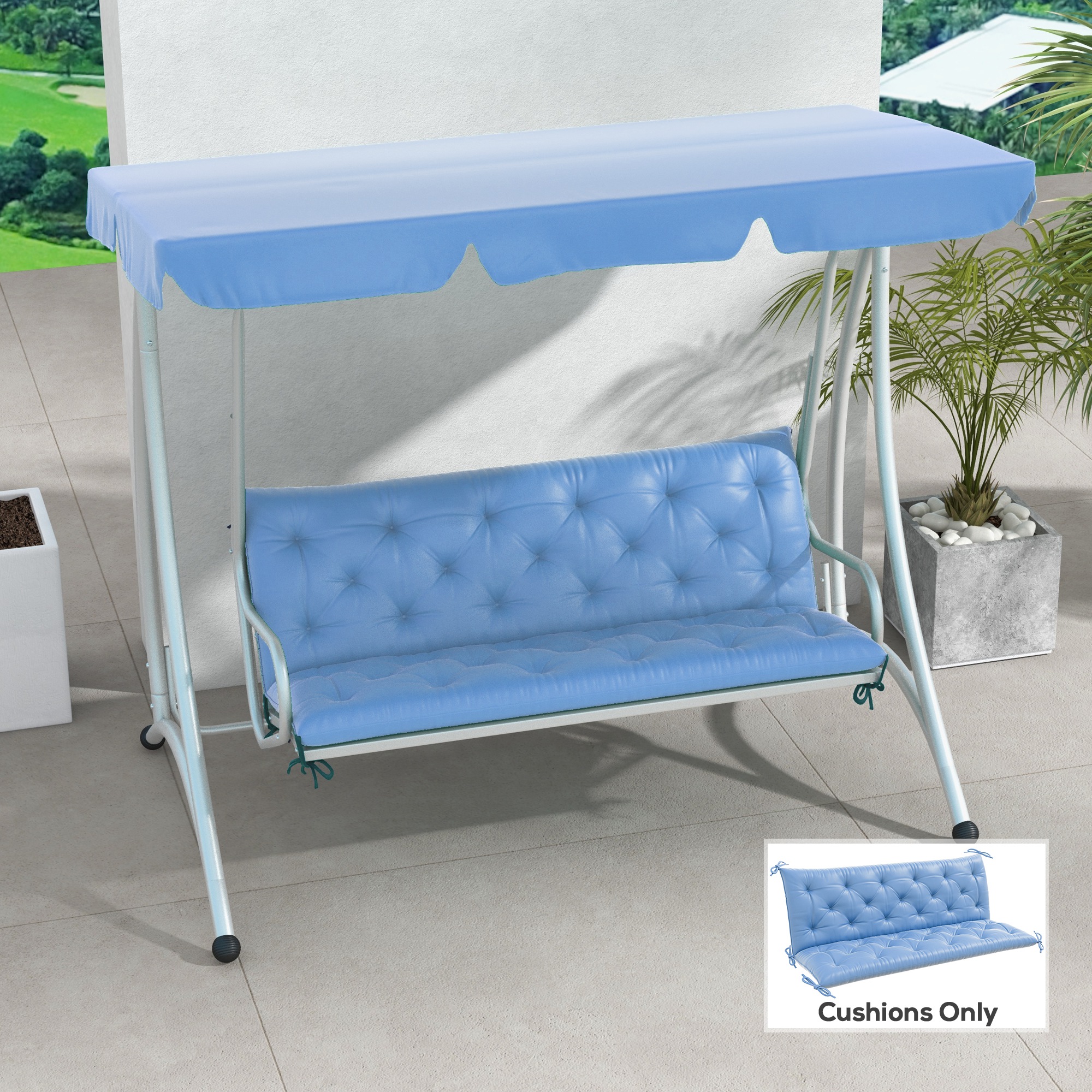Outsunny 3-Seater Outdoor Bench Swing Chair Replacement Cushions for Patio Garden, Blue Aosom Canada