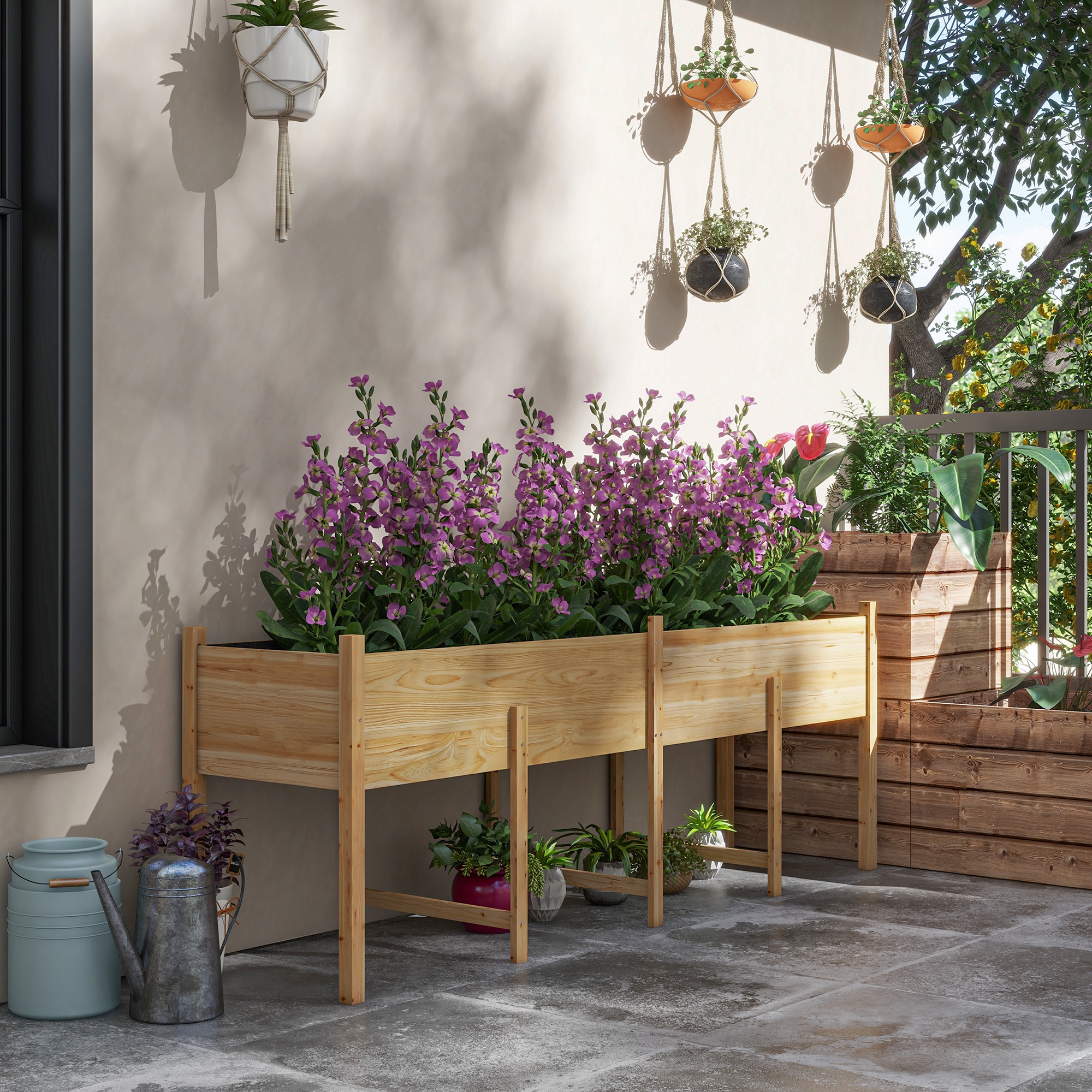 Outsunny Wooden Raised Garden Bed Planter, Large Elevated Planter Box with Legs, Bed Liner and Drain Holes, 7.4' x 1.8' x 2.6' Aosom Canada