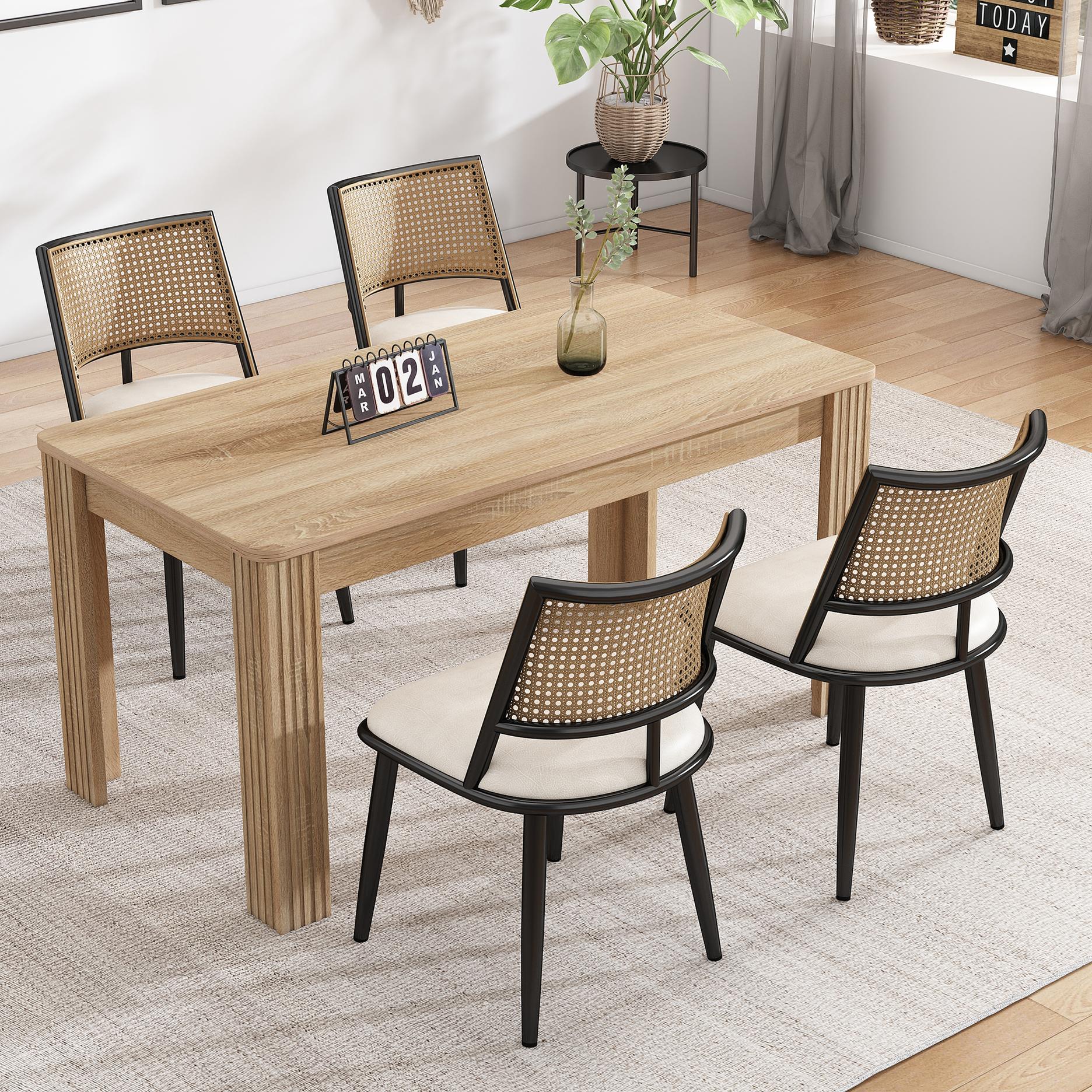 Set of 4 Modern Dining Chairs with PE Rattan Backrest, Ergonomic Side Chairs for Homes, 19.5'' L x 19'' W x 31.5'' H, Black+Natural | Aosom Canada